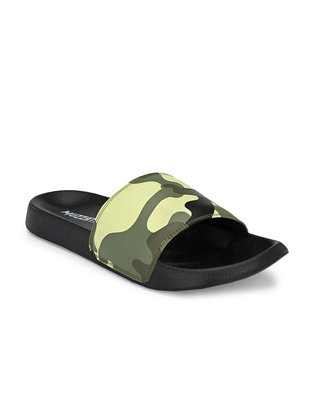 muzzati men khaki & black printed sliders