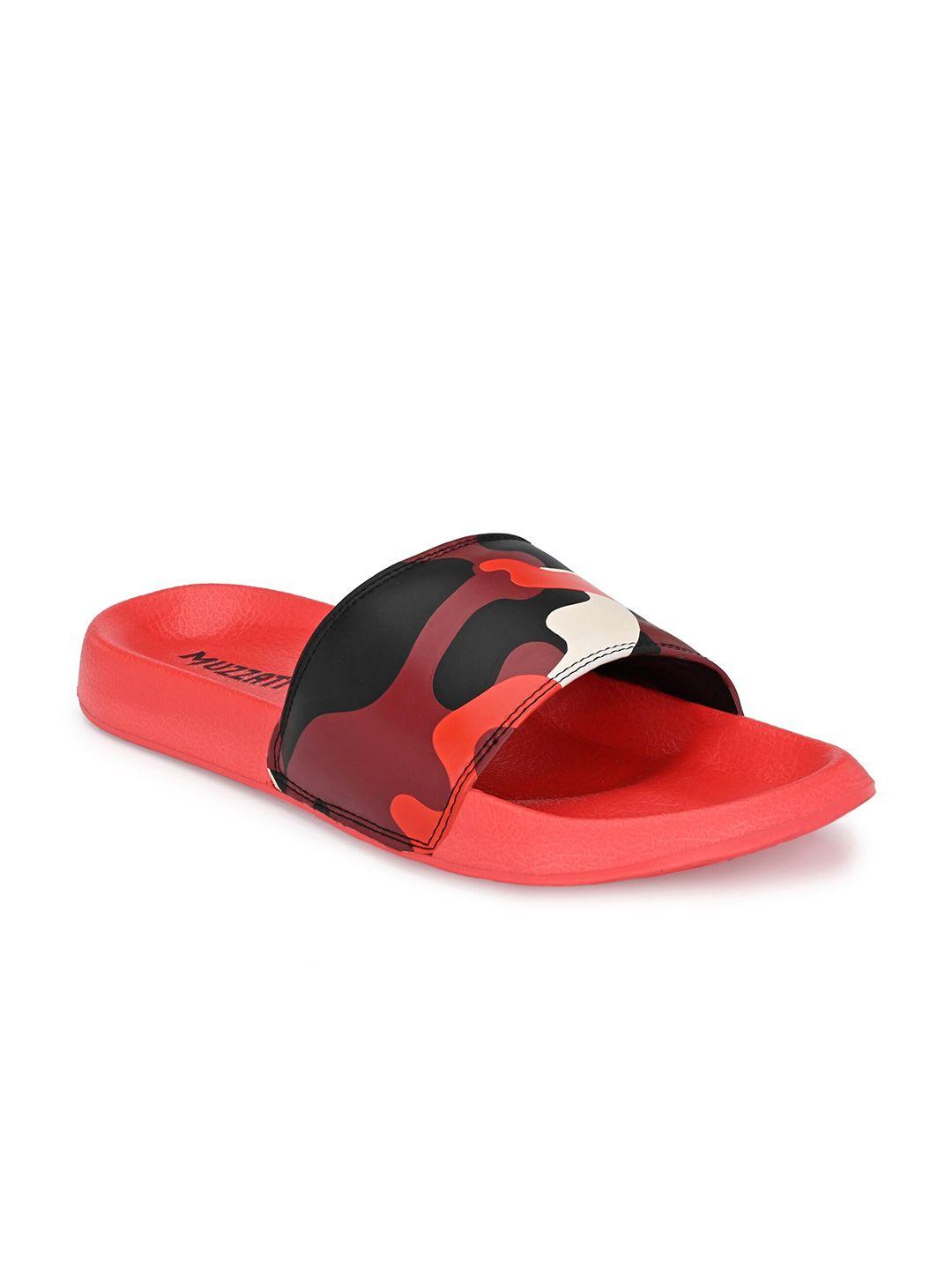 muzzati men red & black camouflage printed sliders