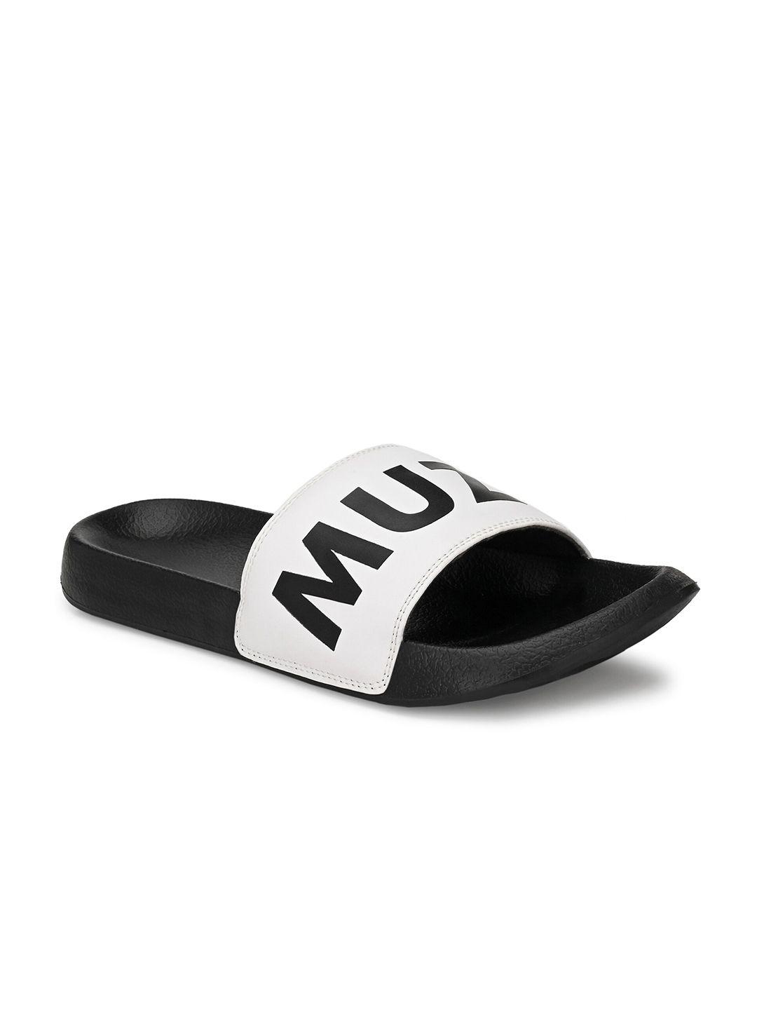 muzzati men white & black printed sliders flip flop