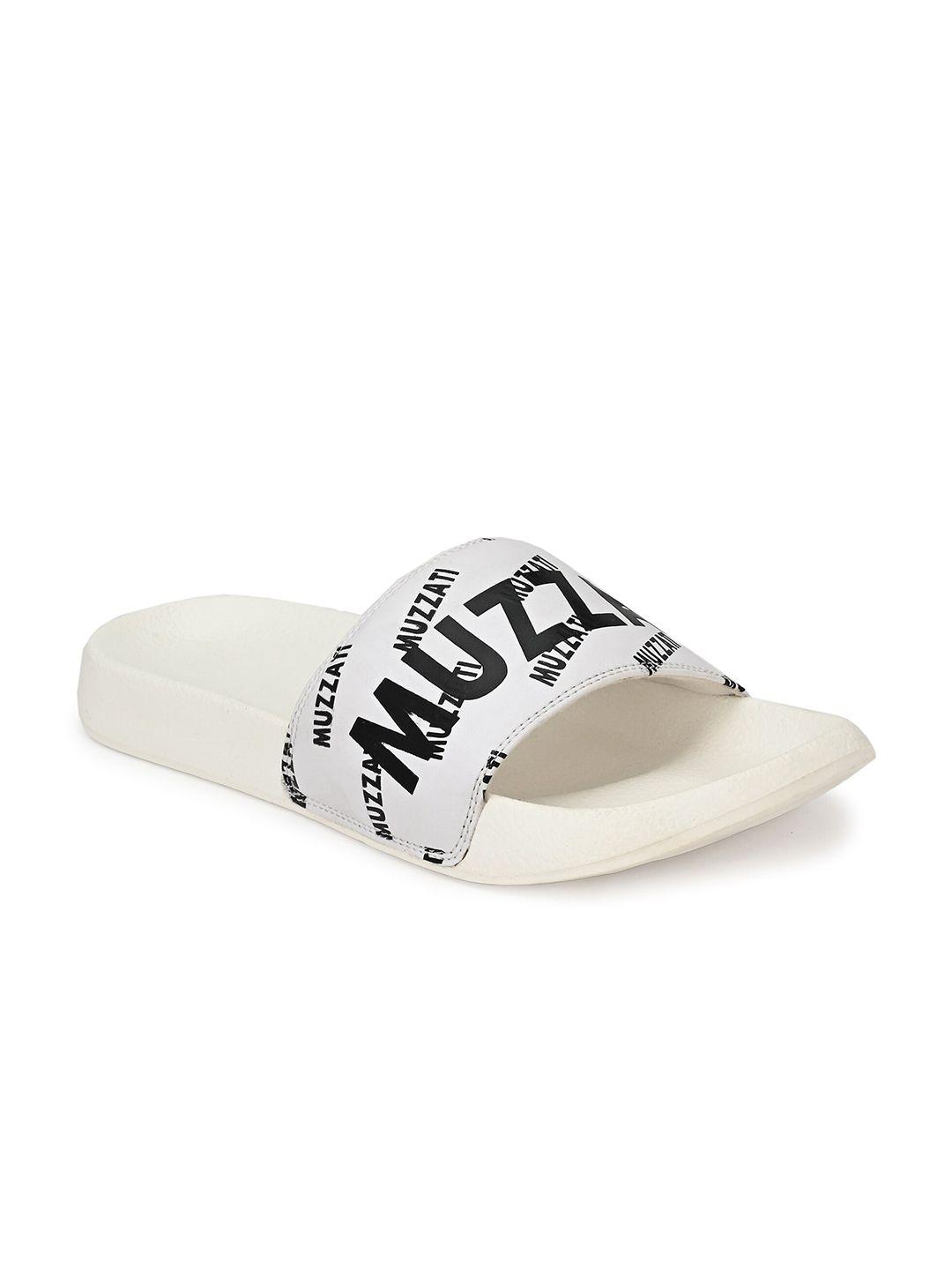 muzzati men white & black printed sliders