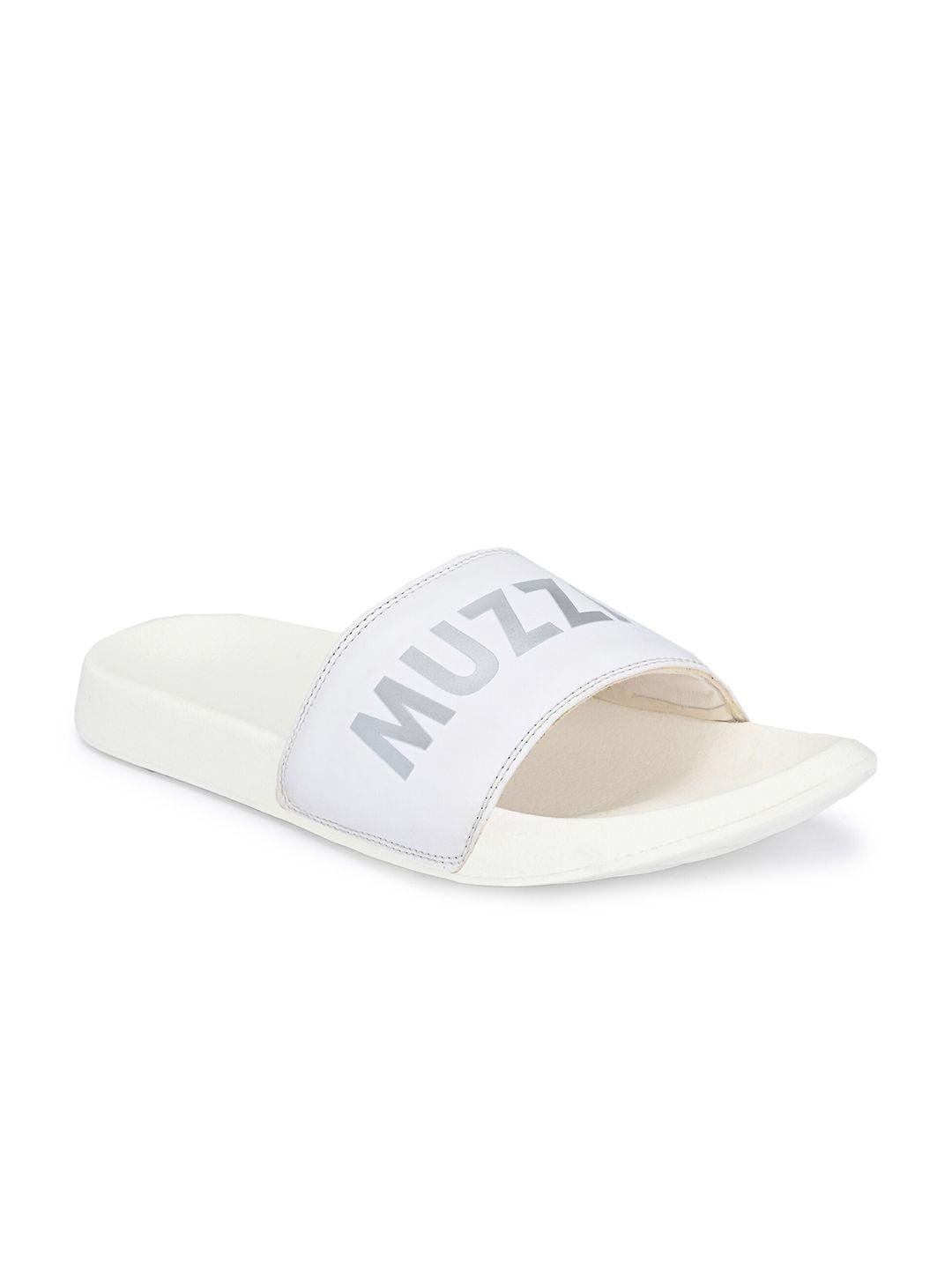 muzzati men white printed sliders