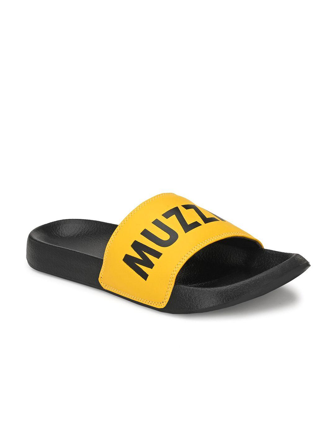 muzzati men yellow & black printed sliders