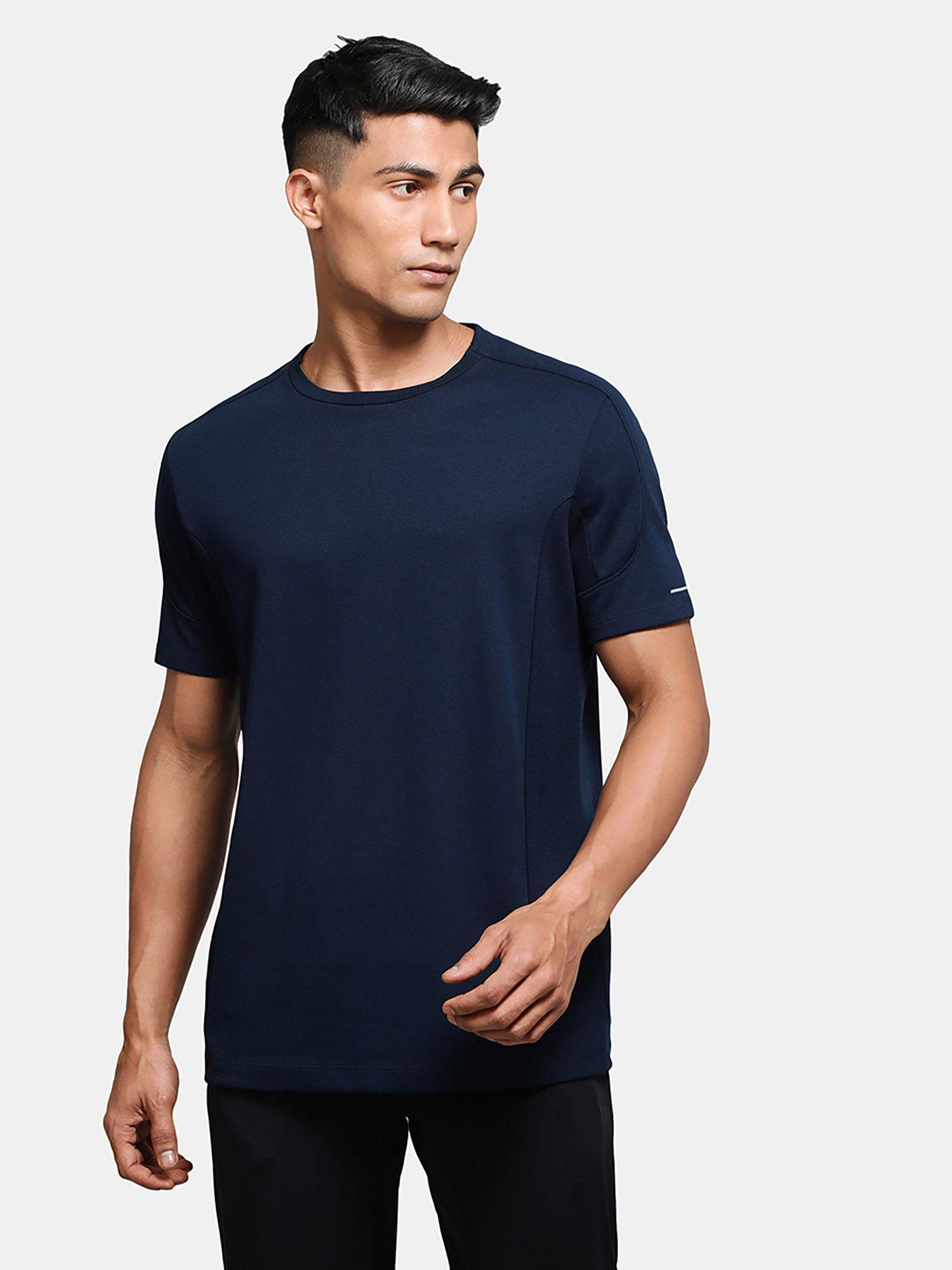 mv01 mens cotton blend solid round neck t-shirt with stay fresh treatment-navy