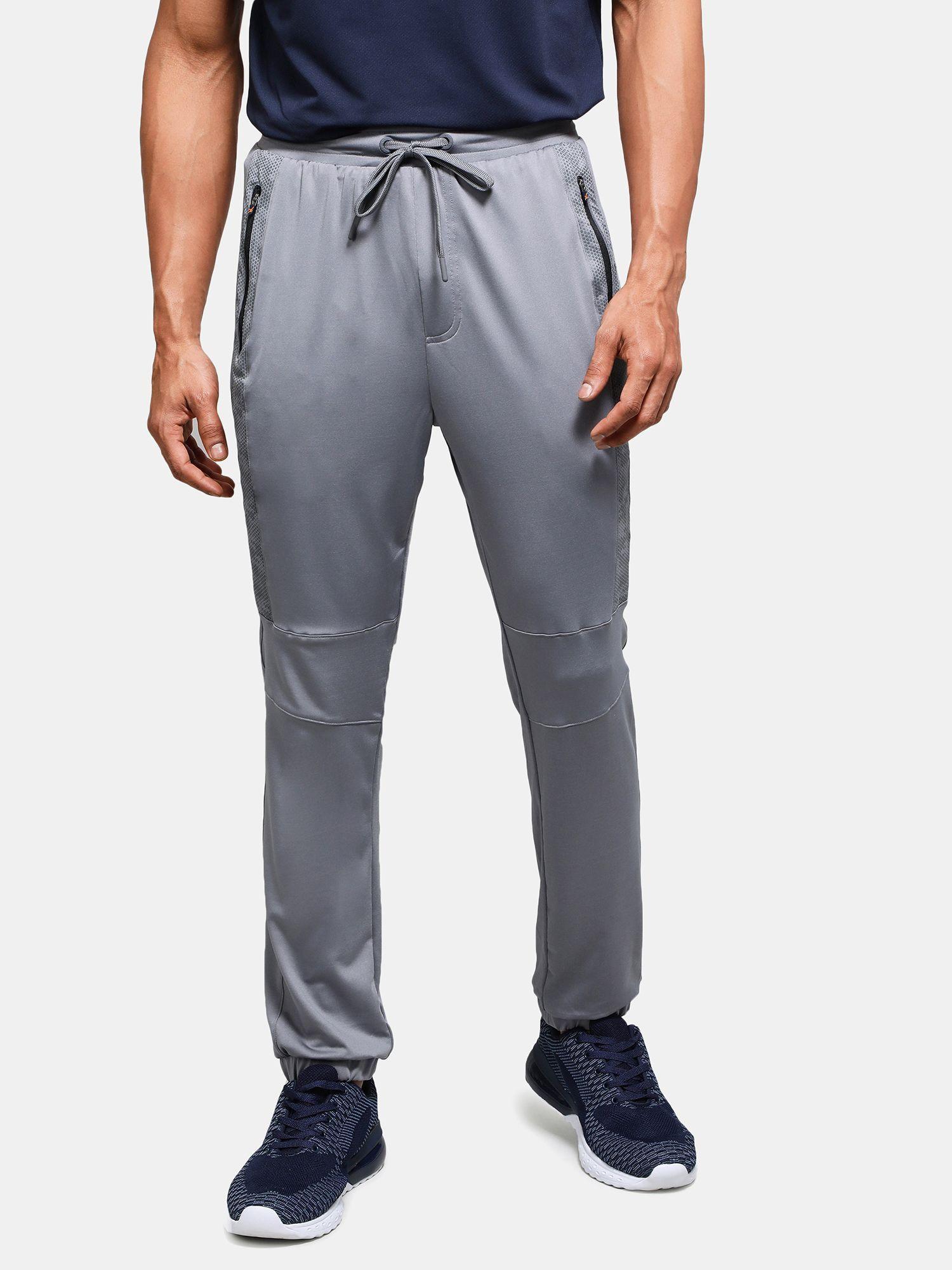 mv12 men microfiber stretch joggers with zipper pockets & stay dry treatment-grey