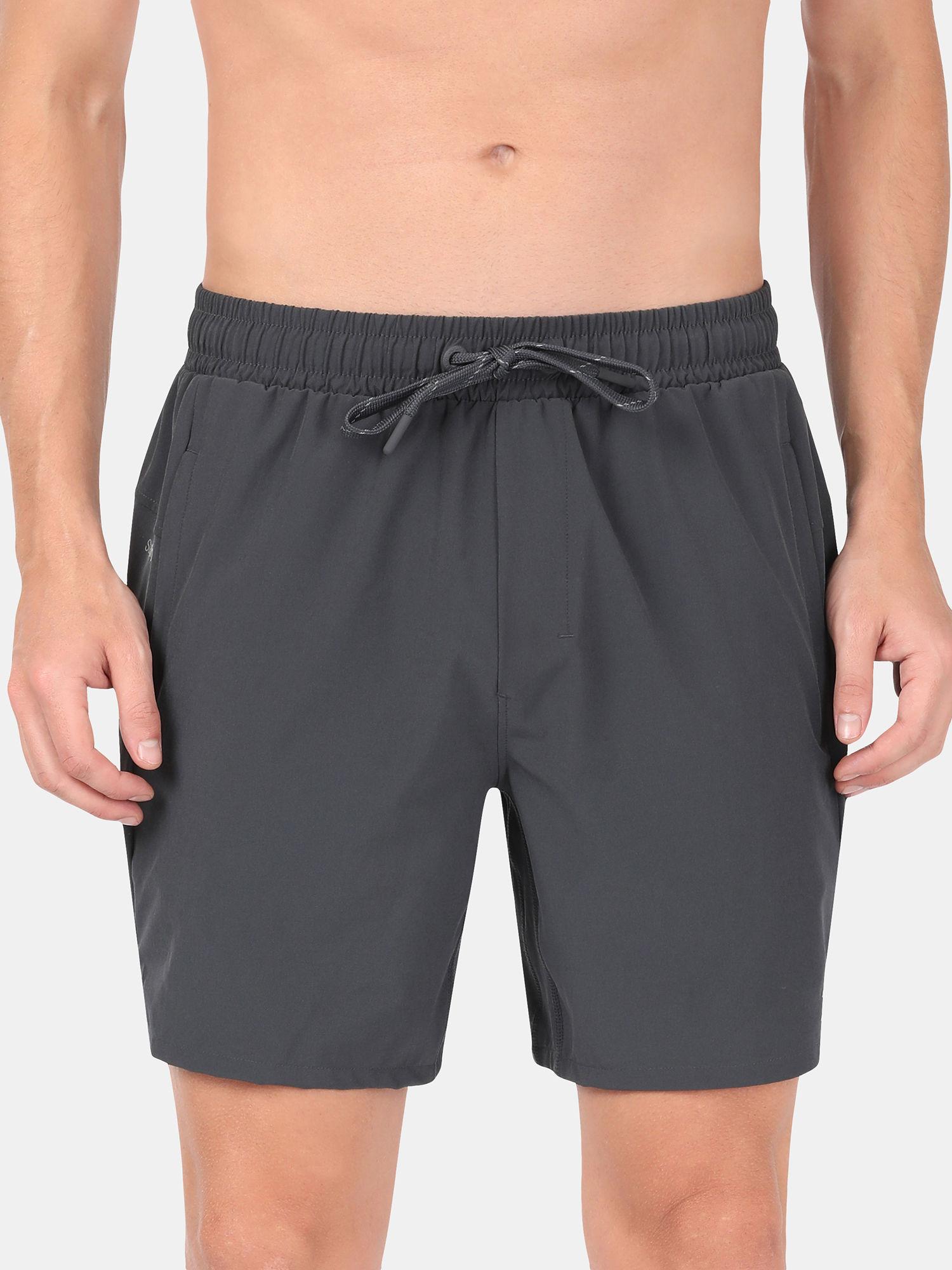 mv20 mens microfiber elastane stretch straight fit solid shorts - graphite