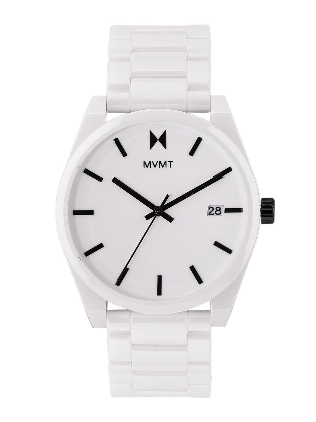 mvmt men white dial & ceramic bracelet style straps element analogue watch 28000121