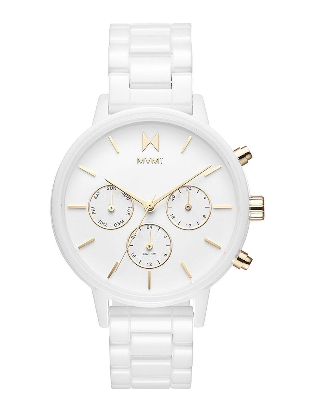 mvmt women white dial & ceramic straps nova analogue watch 28000120