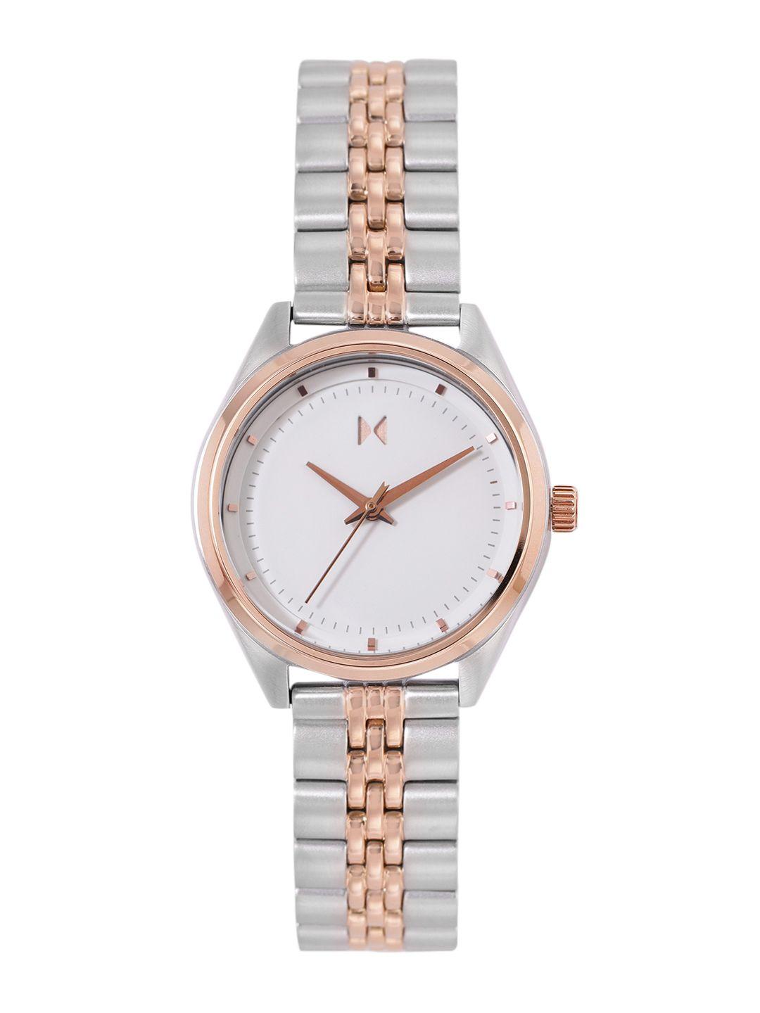 mvmt women white dial & dual toned bracelet style straps rise mini analogue watch 28000162