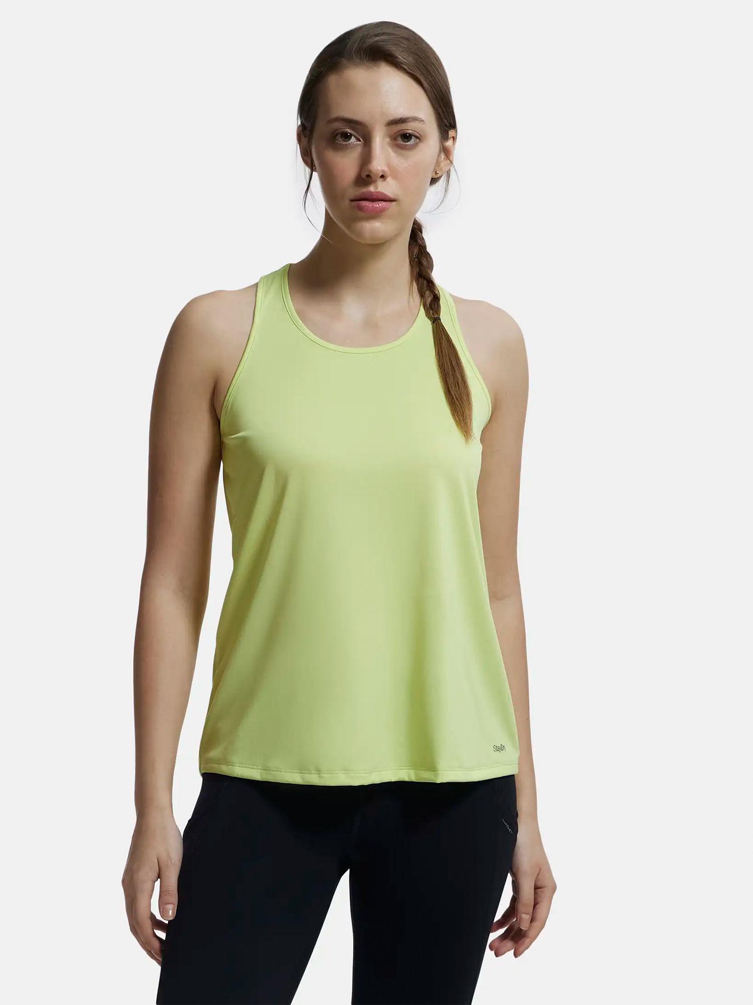 mw22 women's microfiber performance tank top with stay dry treatment green