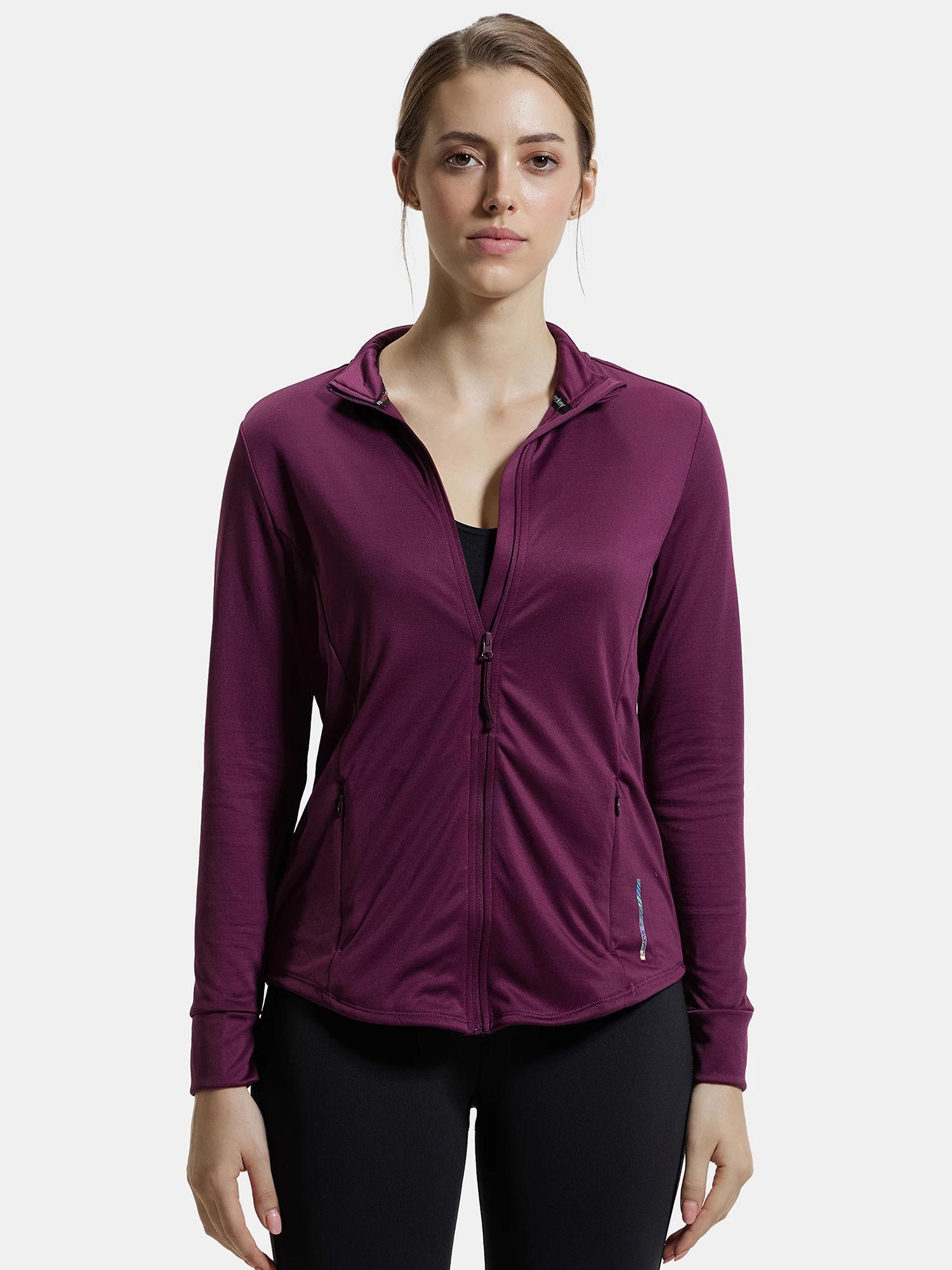 mw67 women's microfiber relaxed fit jacket with curved back hem - grape wine