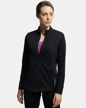 mw67 microfiber relaxed fit jacket with curved back hem & stay dry treatment