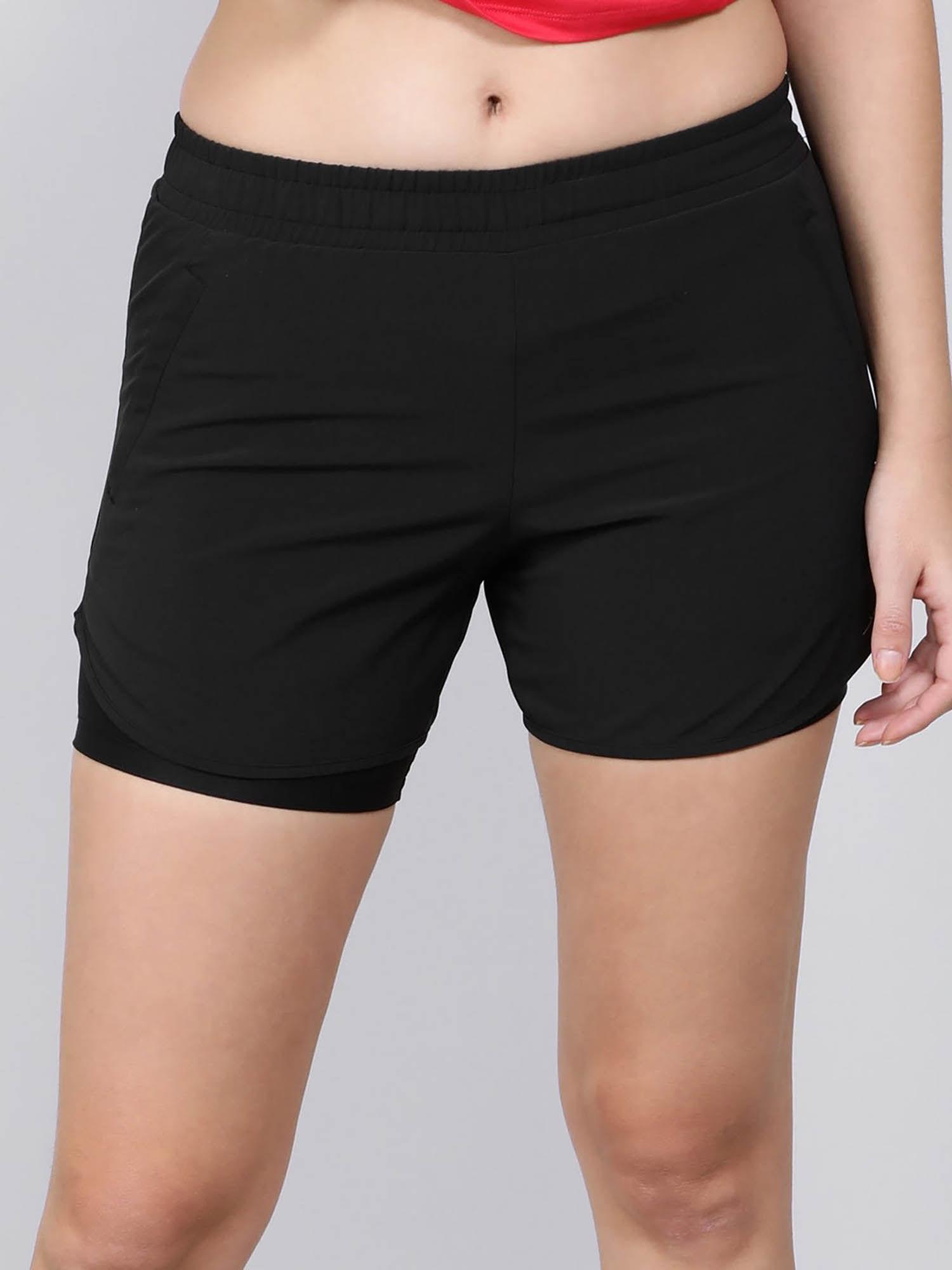 mw72 women's microfiber elastane woven fabric regular fit shorts - black