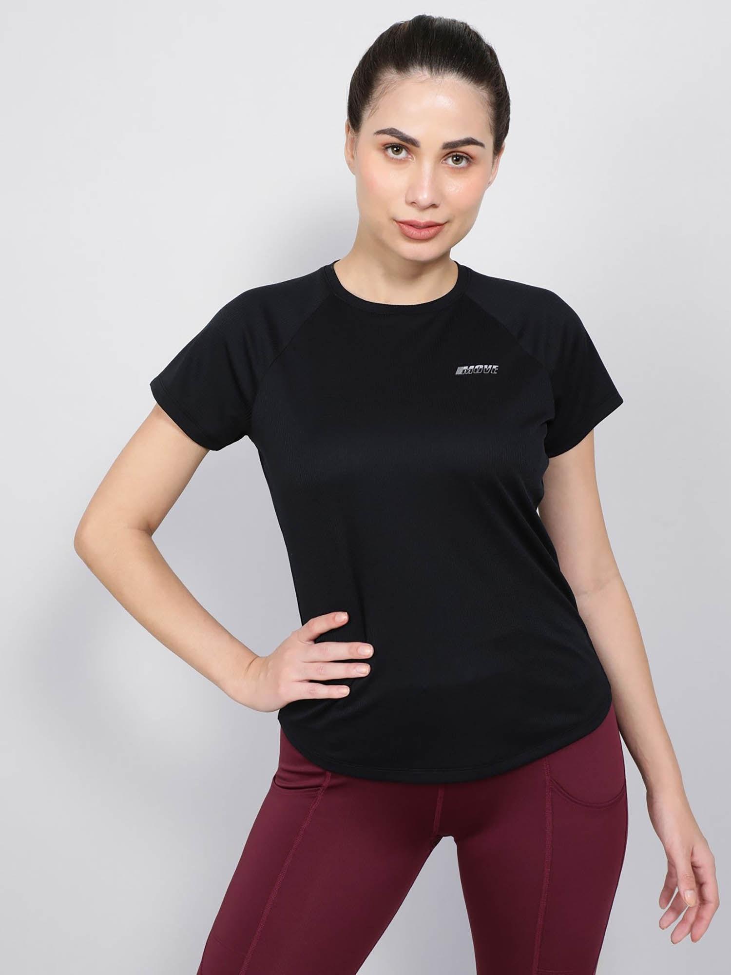 mw73 women's microfiber fabric relaxed fit half sleeve t-shirt - black