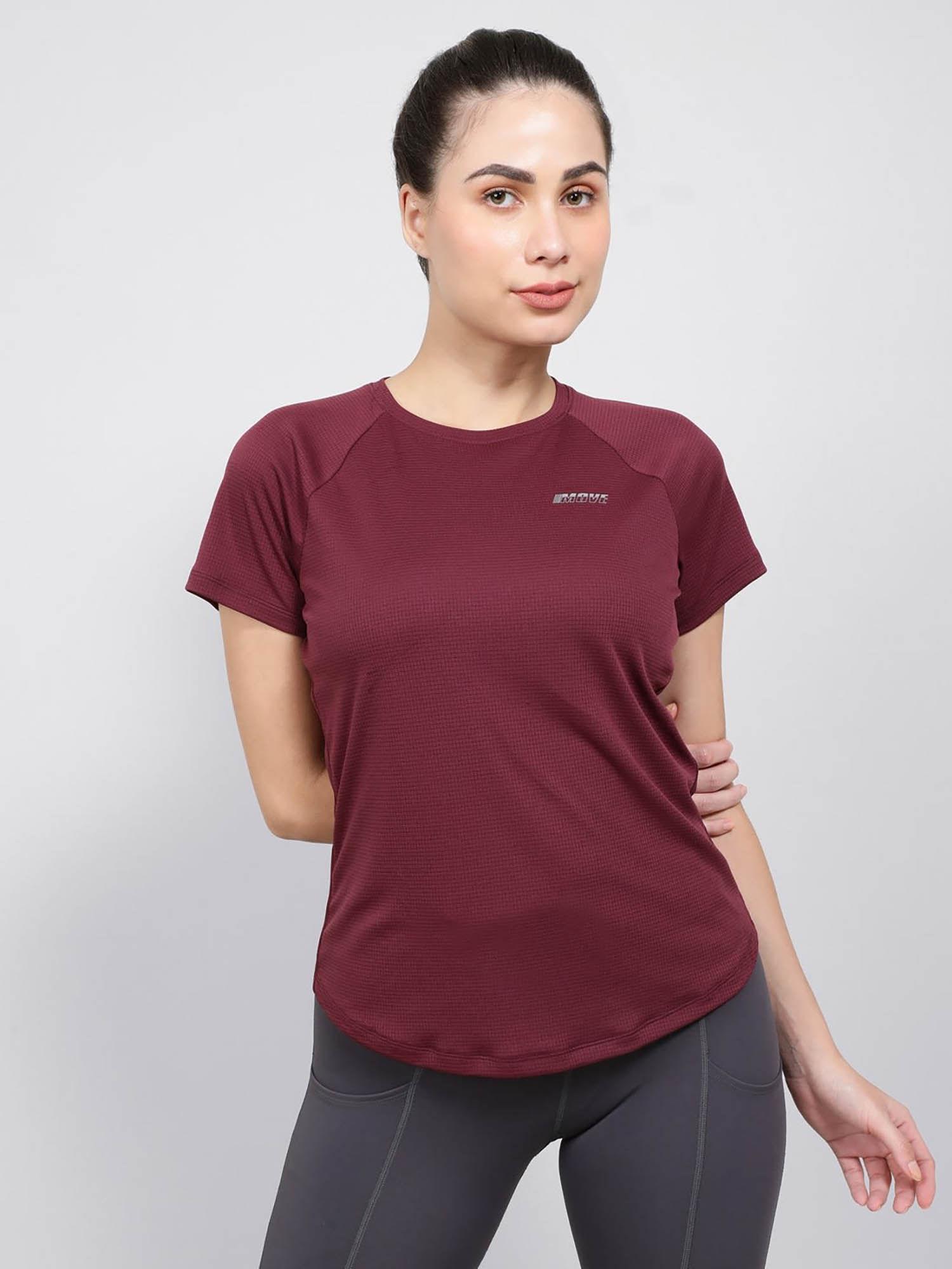 mw73 women's microfiber fabric relaxed fit half sleeve t-shirt - grape wine