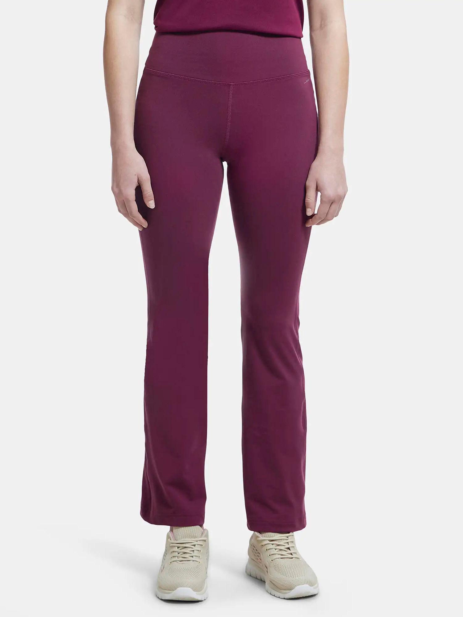 mw77 women microfiber elastane stretch regular fit flared pants - grape wine