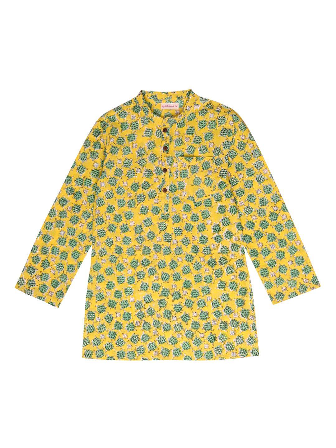 my little lambs boys yellow & green quirky printed quirky kurta