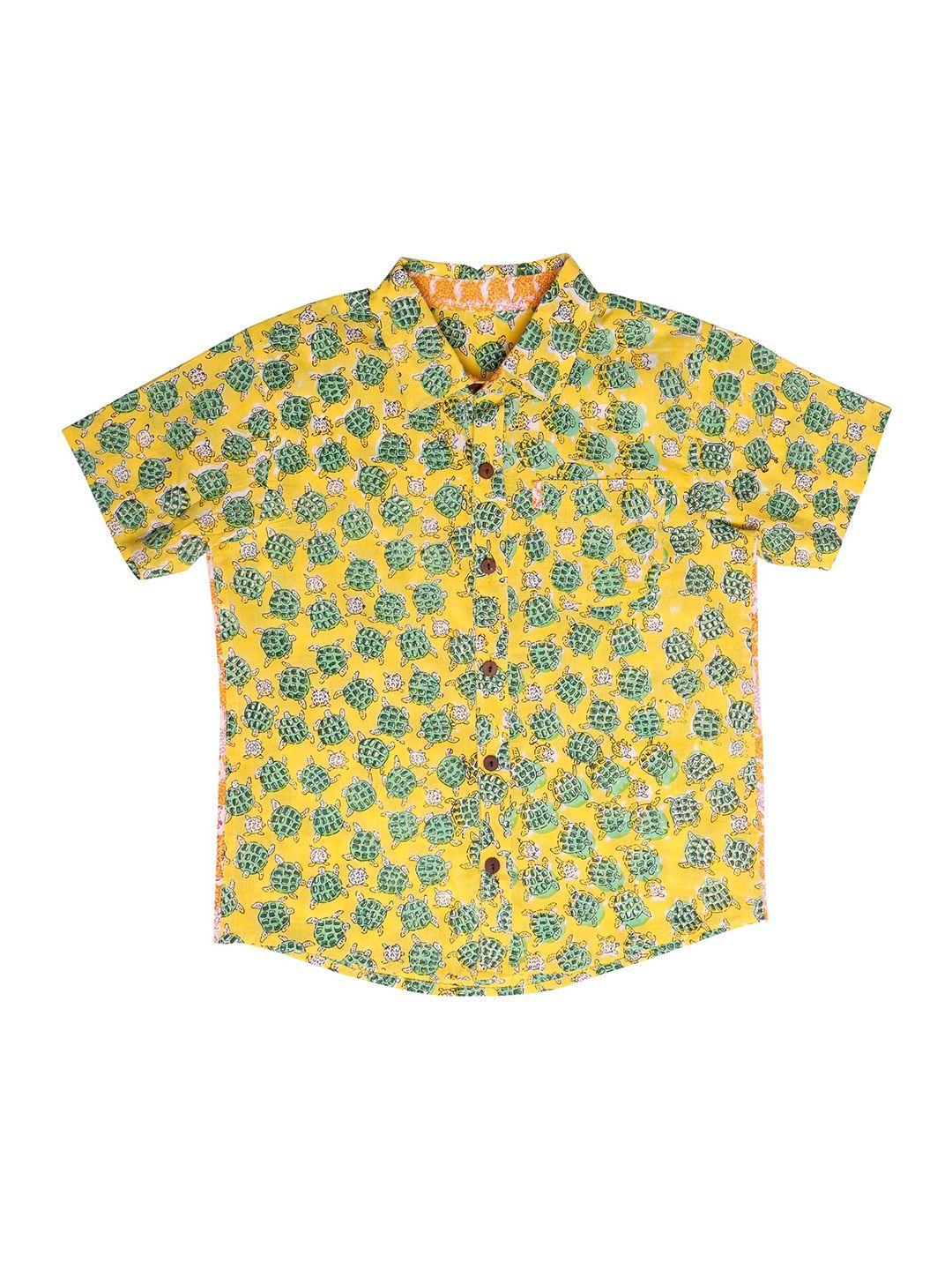 my little lambs boys yellow classic printed casual shirt
