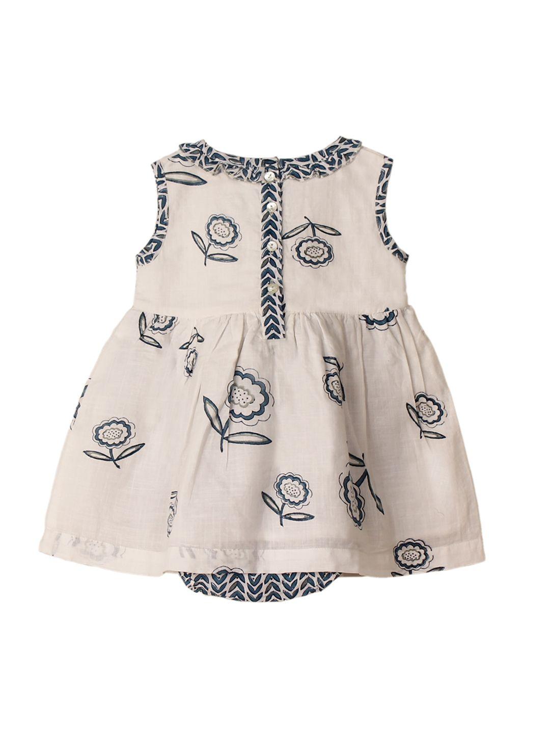 my little lambs kids beige & blue printed layered rompers