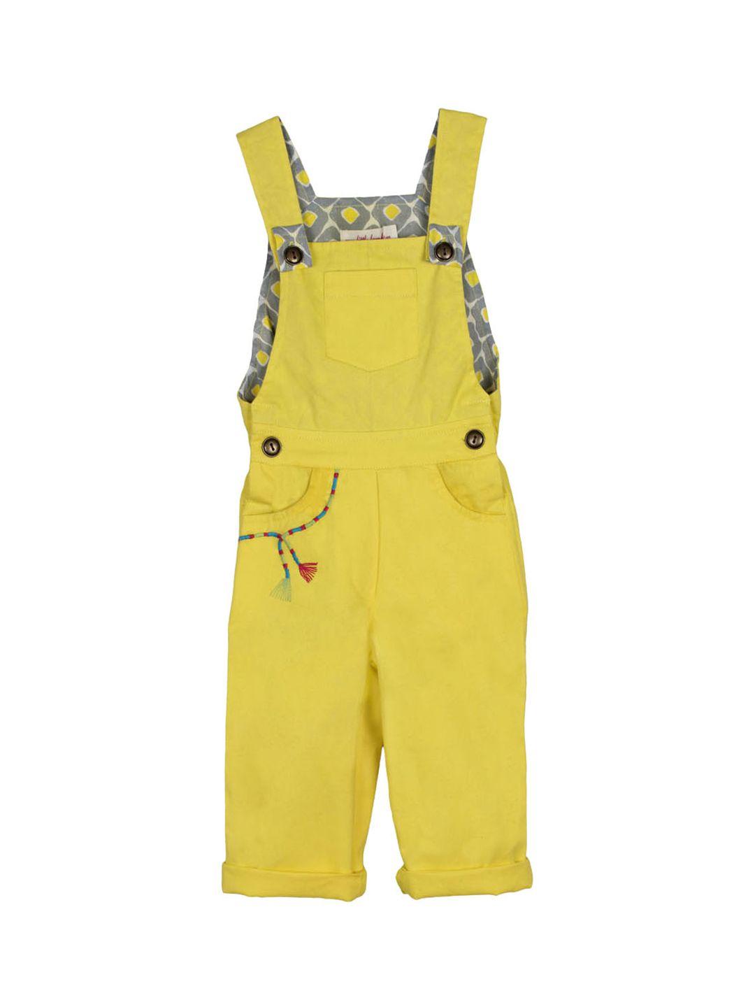 my little lambs kids unisex yellow solid tapered-fit pure cotton dungarees