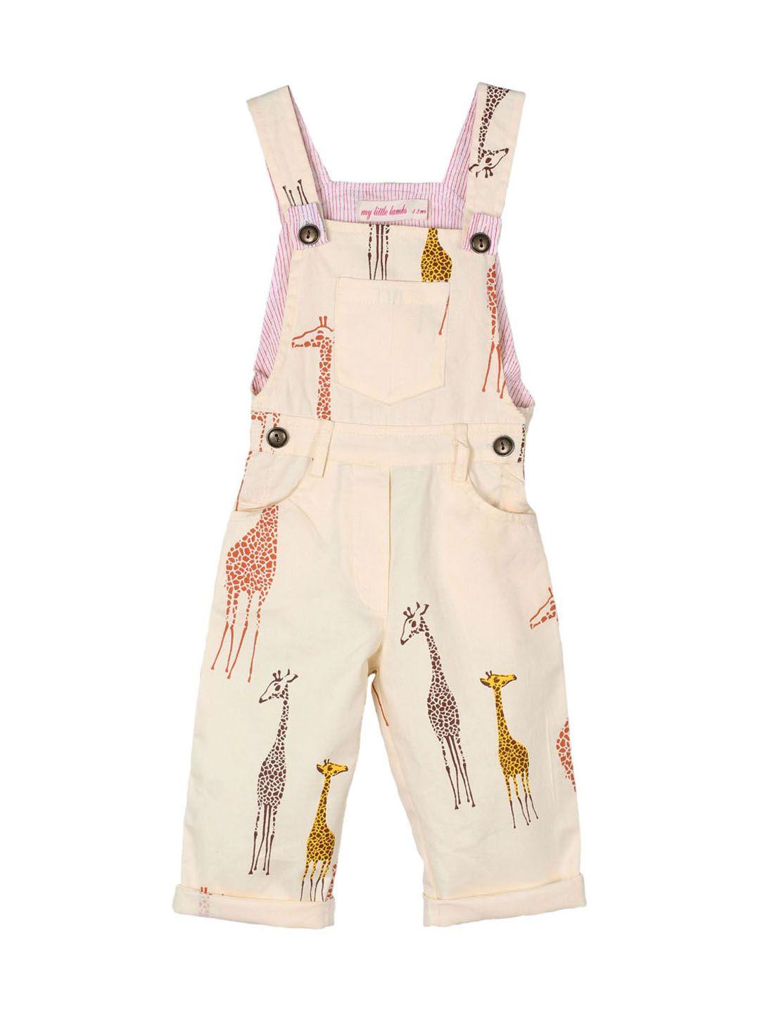 my little lambs unisex beige printed dungarees