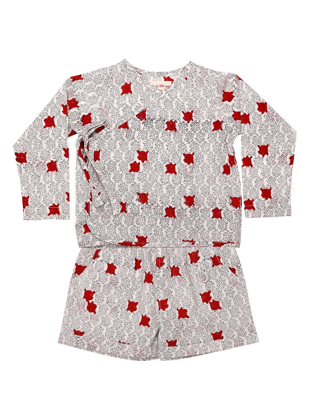 my little lambs unisex kids red & white printed top with shorts