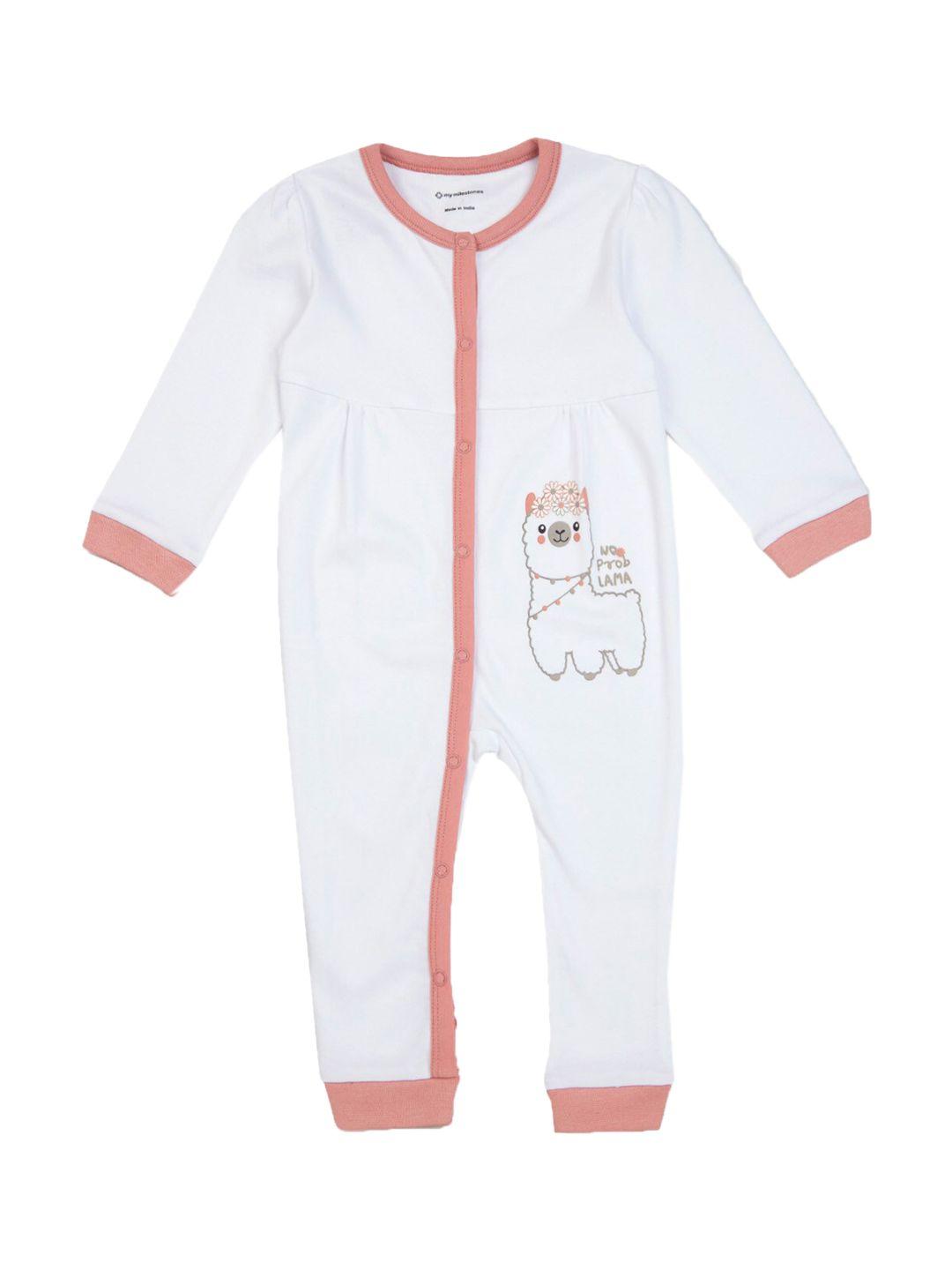 my milestones infant girls lama print pure cotton romper