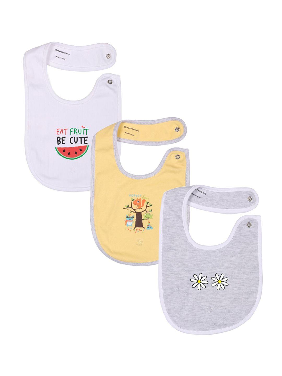 my milestones infant pack of 3 printed pure cotton bibs