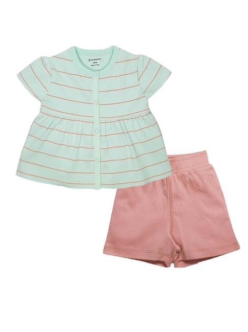 my-milestones-kids-mint-green-&-dusty-pink-striped-shirt-with-shorts