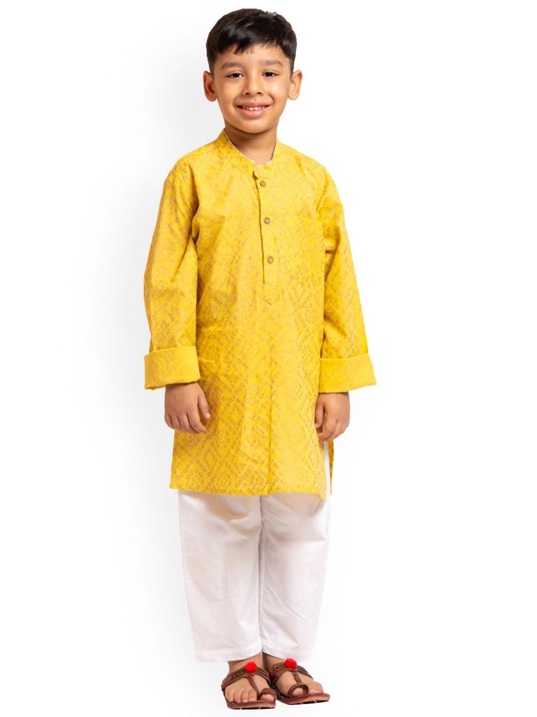 my little lambs boys bandhani printed mandarin collar pure cotton kurta with pyjamas