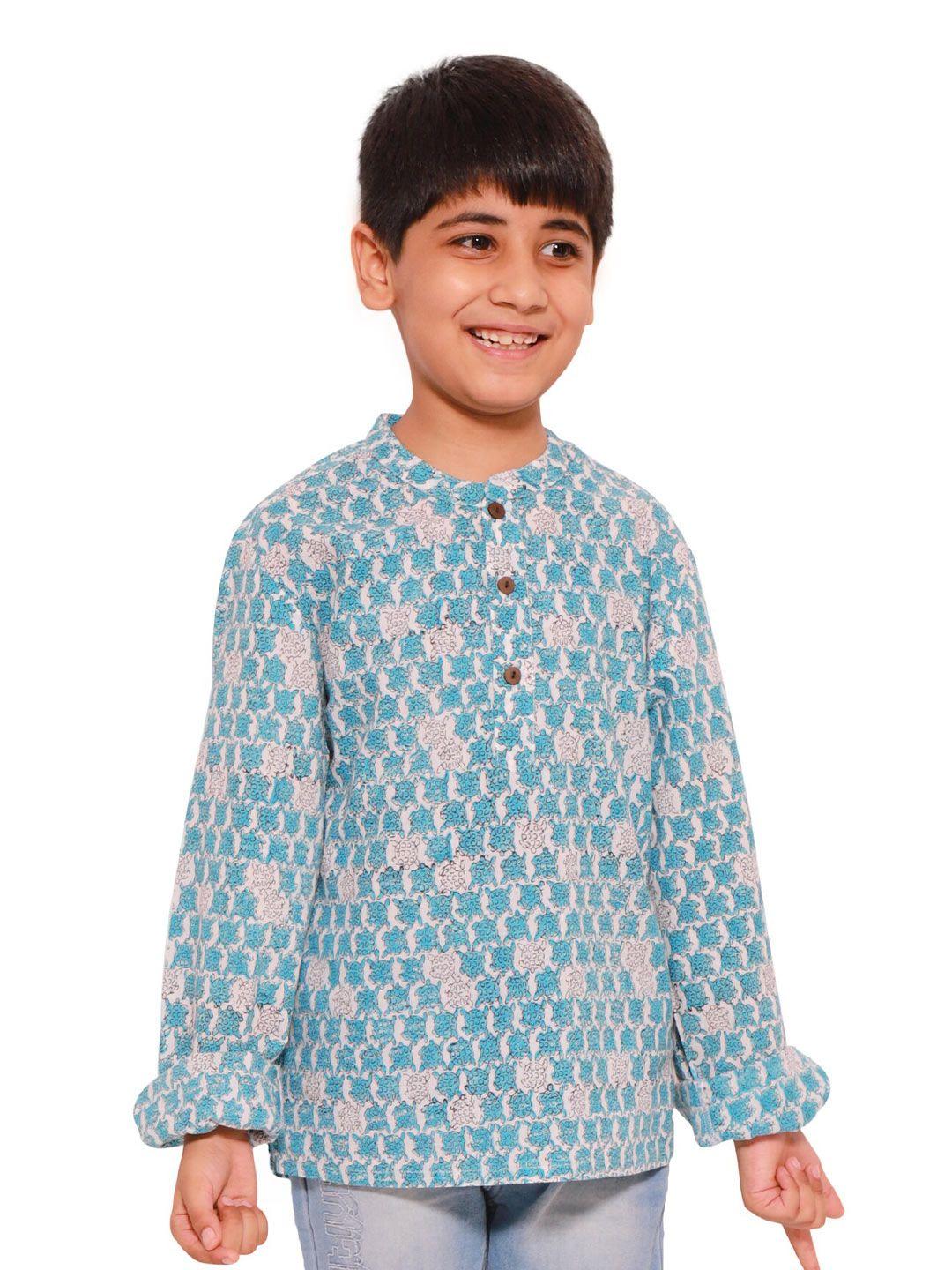 my little lambs boys blue classic printed casual shirt