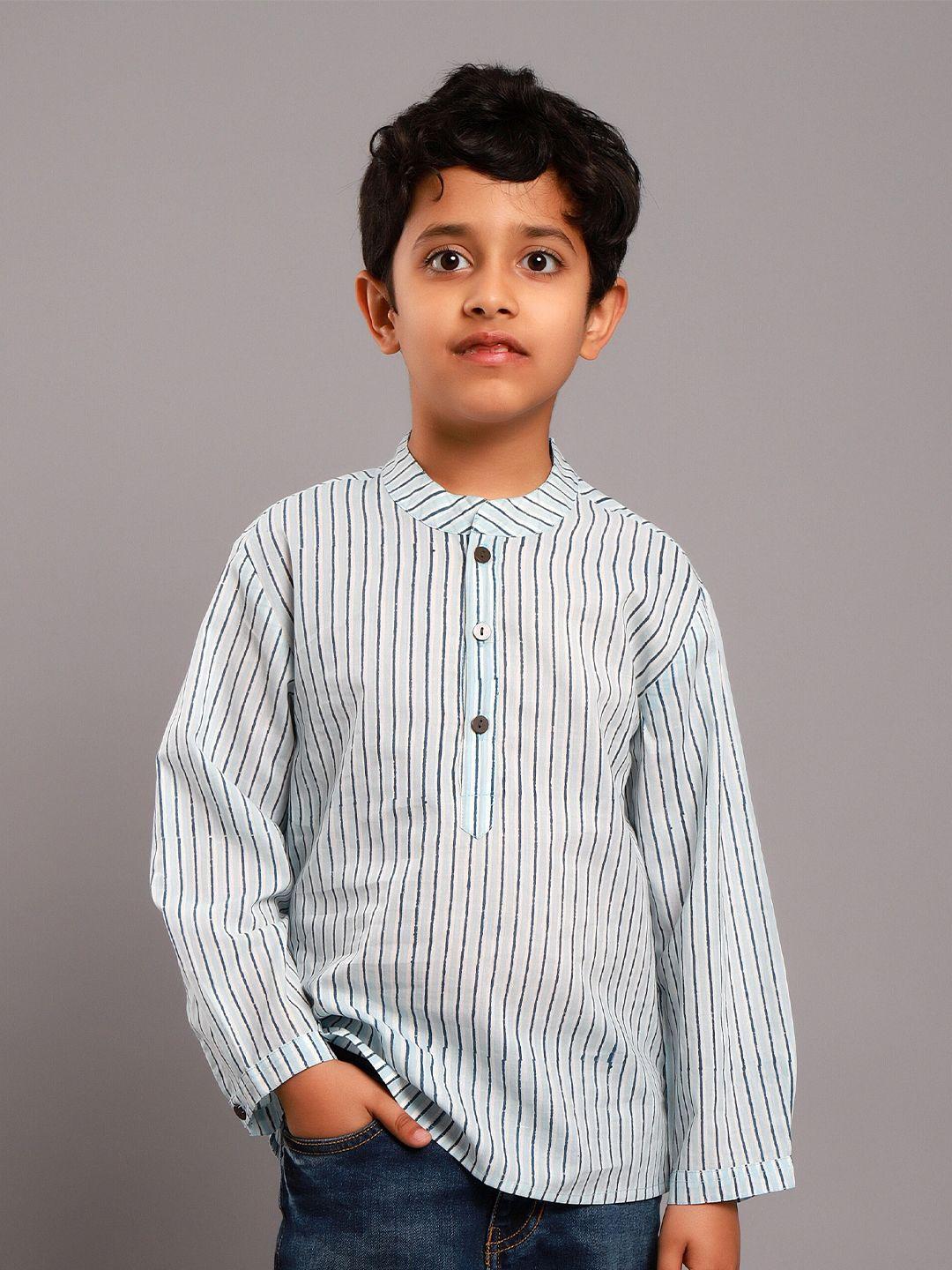 my little lambs boys blue comfort striped pure cotton casual shirt