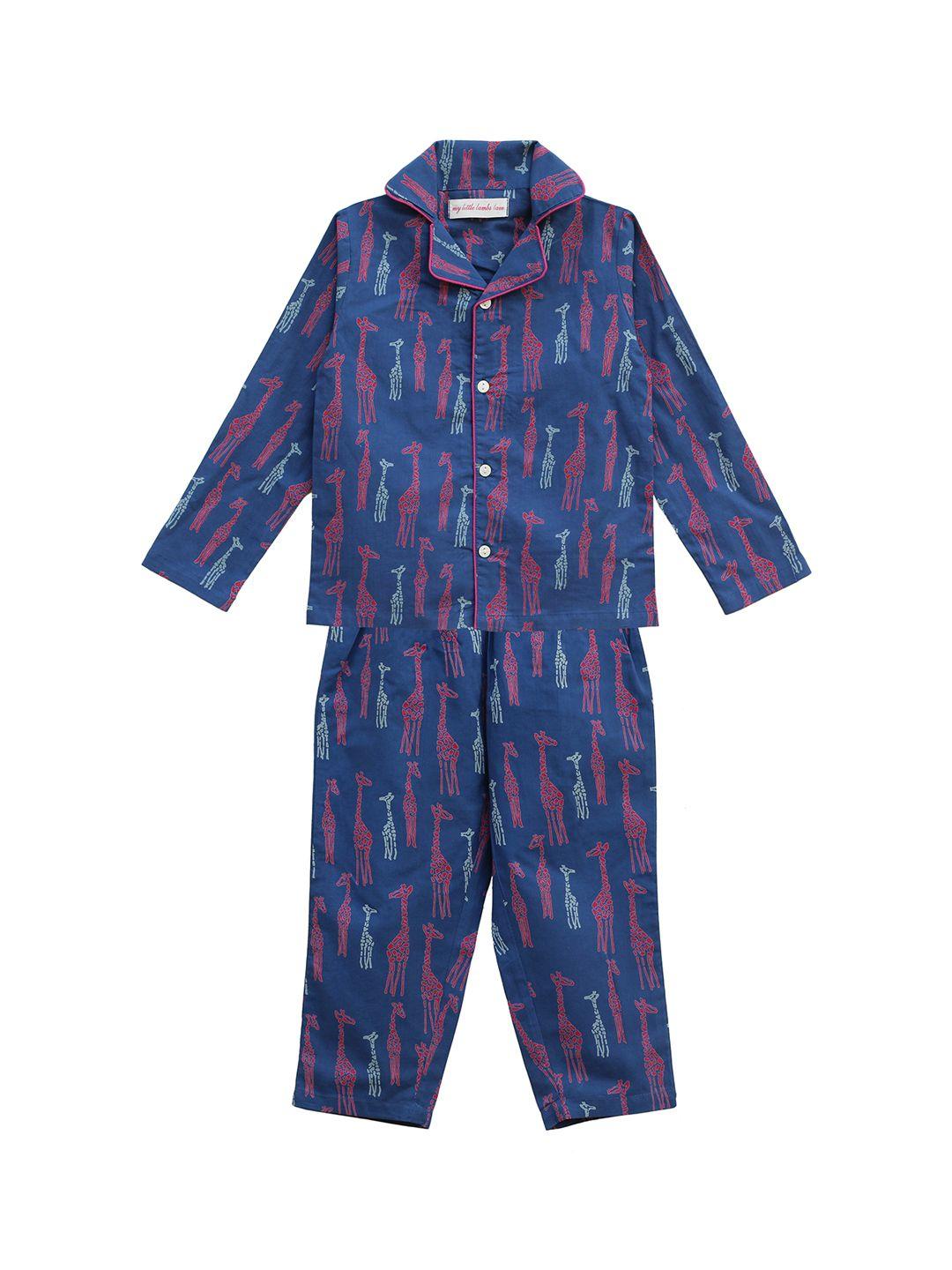 my little lambs boys blue printed night suit