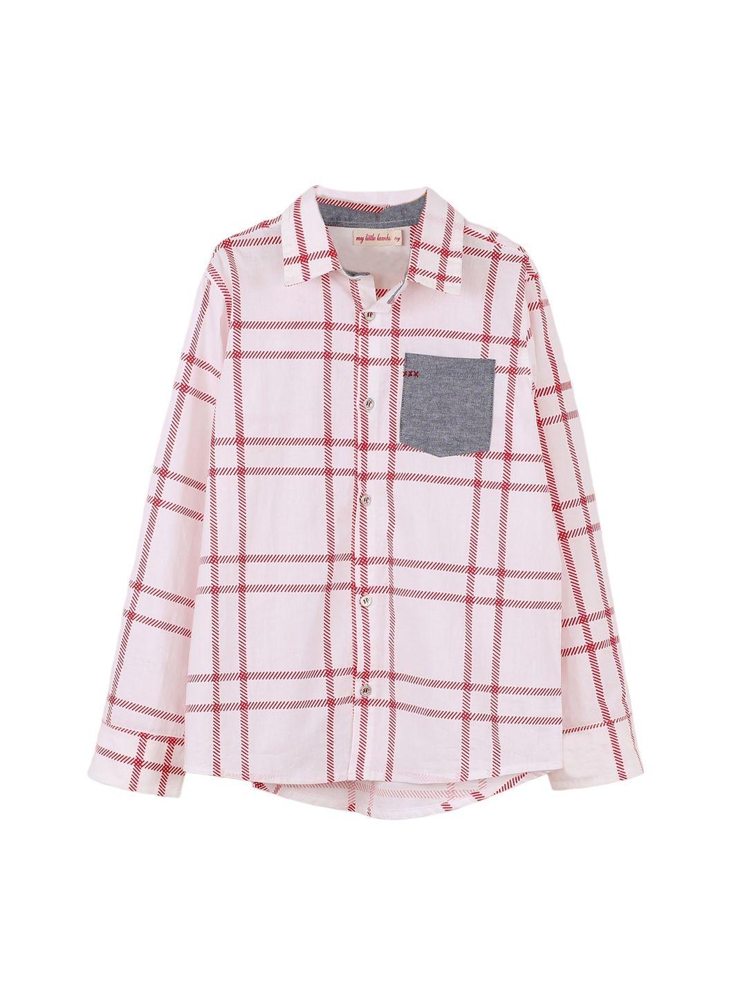 my little lambs boys off white & red checked pure cotton casual shirt