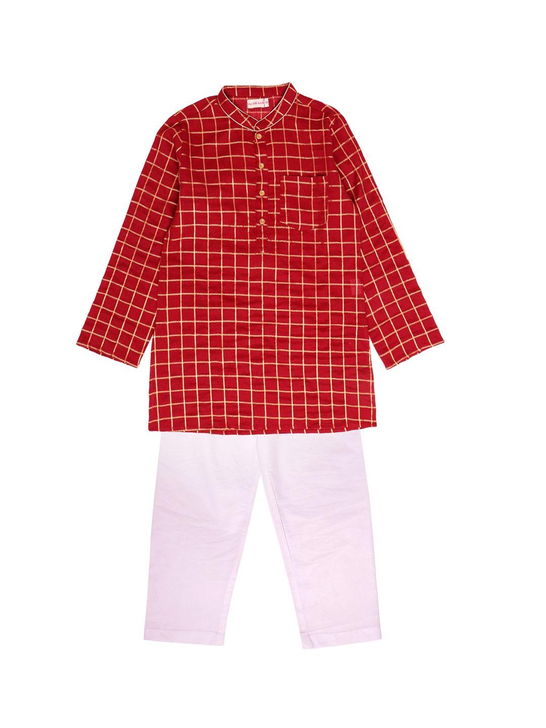 my little lambs boys red printed regular pure cotton kurta with pyjamas