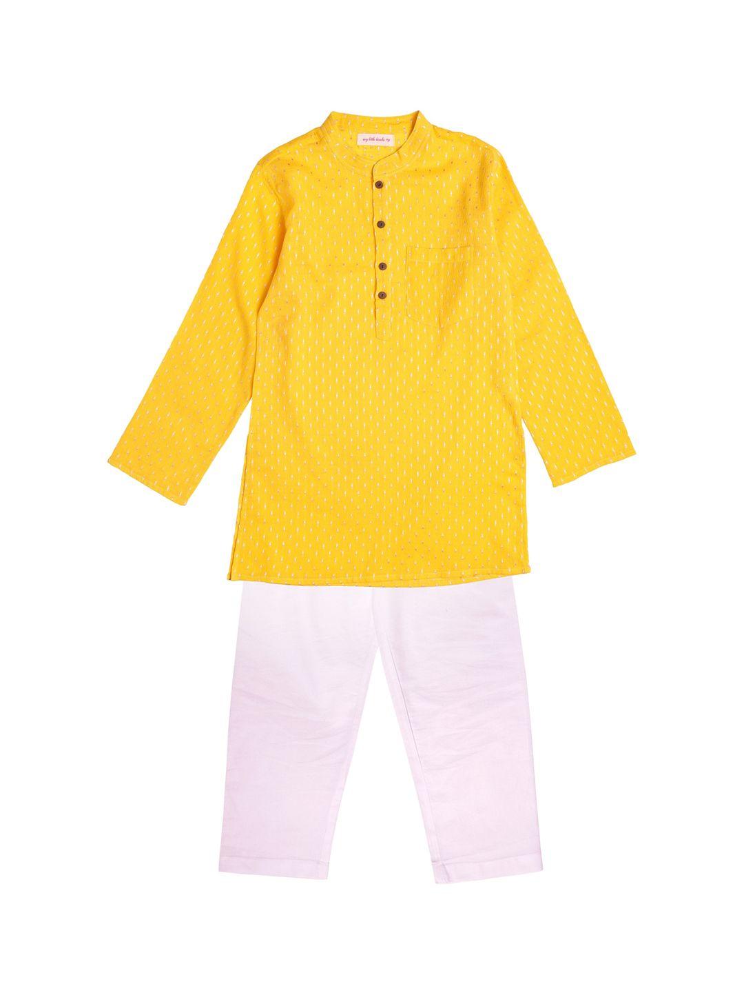 my little lambs boys yellow pure cotton kurta with pyjamas