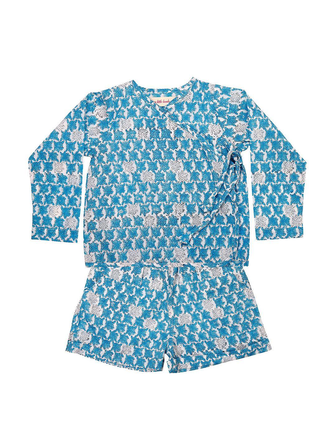 my little lambs kids blue & white printed top with shorts