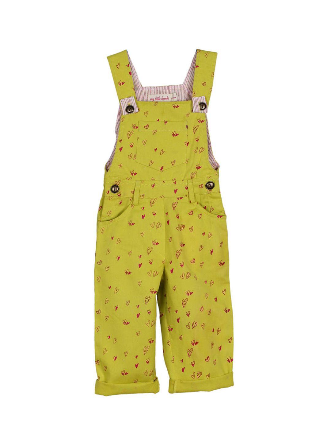 my little lambs kids green printed dungarees