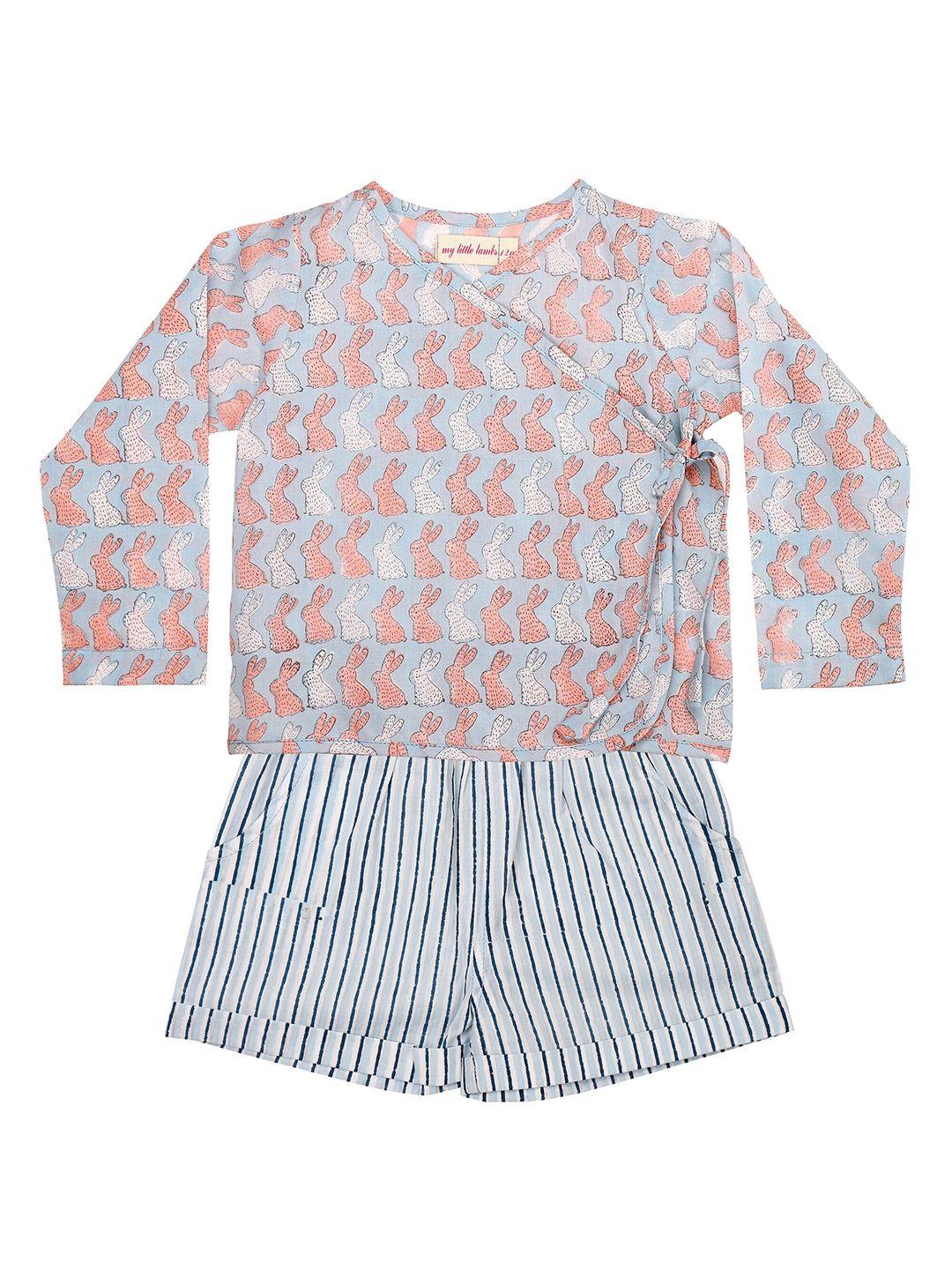 my little lambs unisex kids blue printed top with shorts