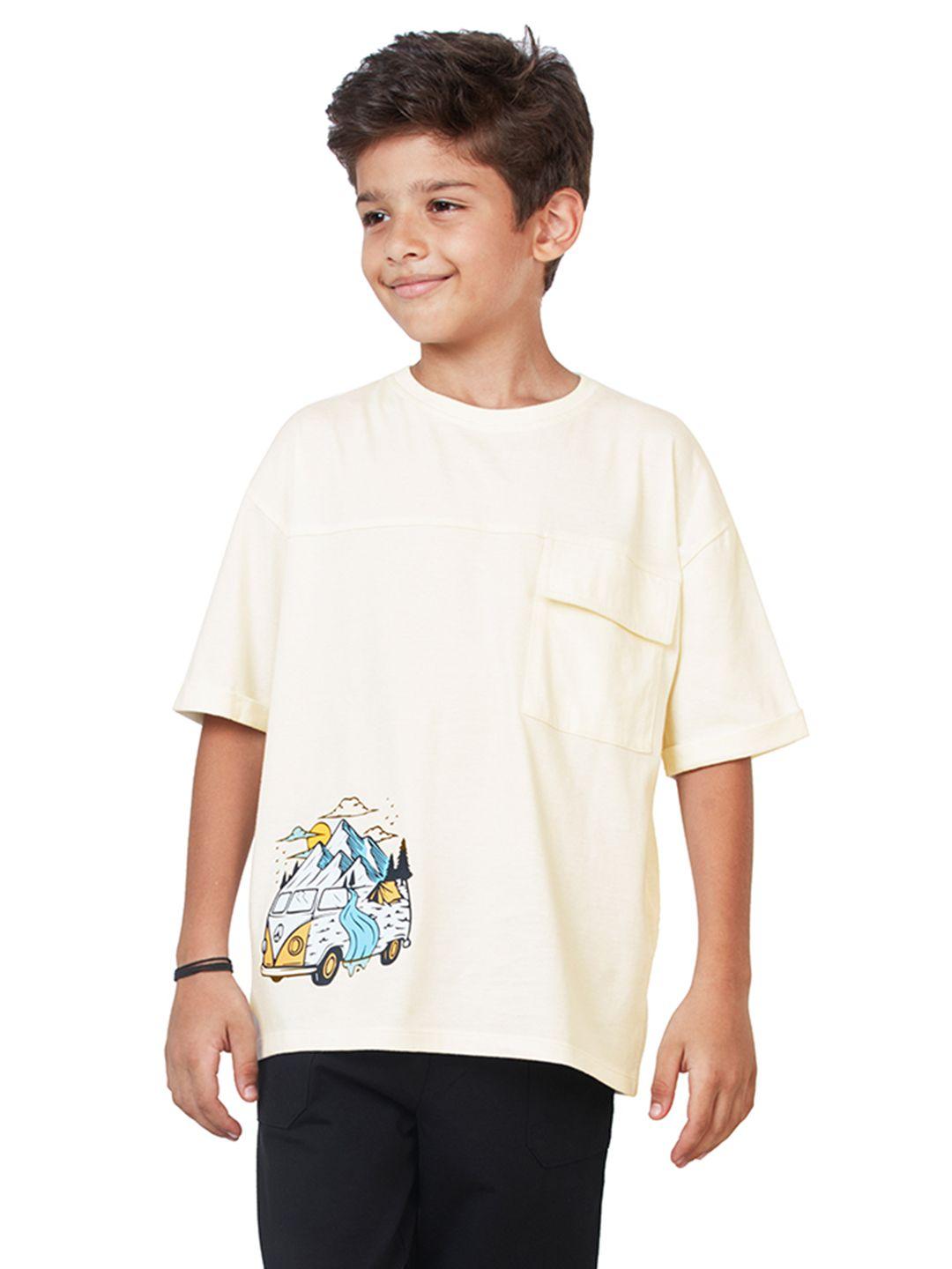 my milestones boys graphic printed round neck drop shoulder sleeves cotton t-shirt