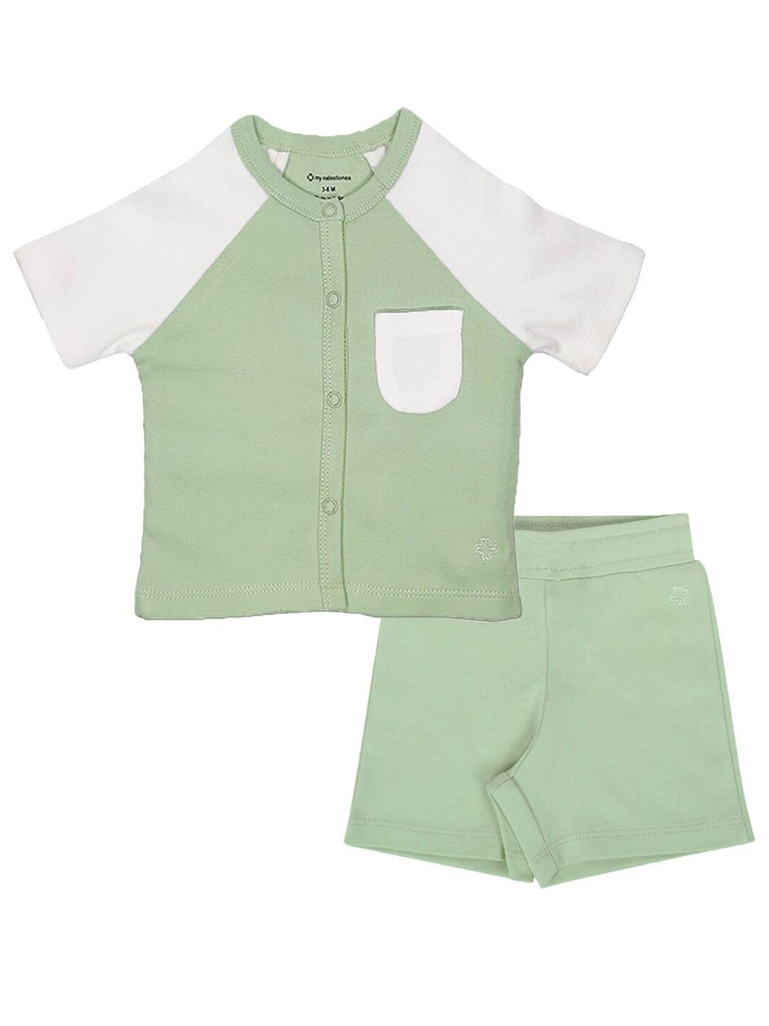 my milestones infant boys colourblocked pure cotton shirt with shorts