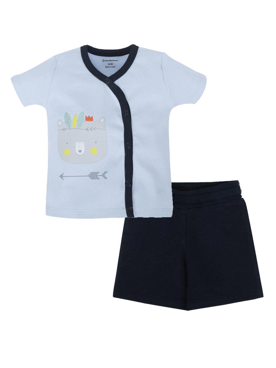 my milestones infant boys printed pure cotton t-shirt with shorts clothing set
