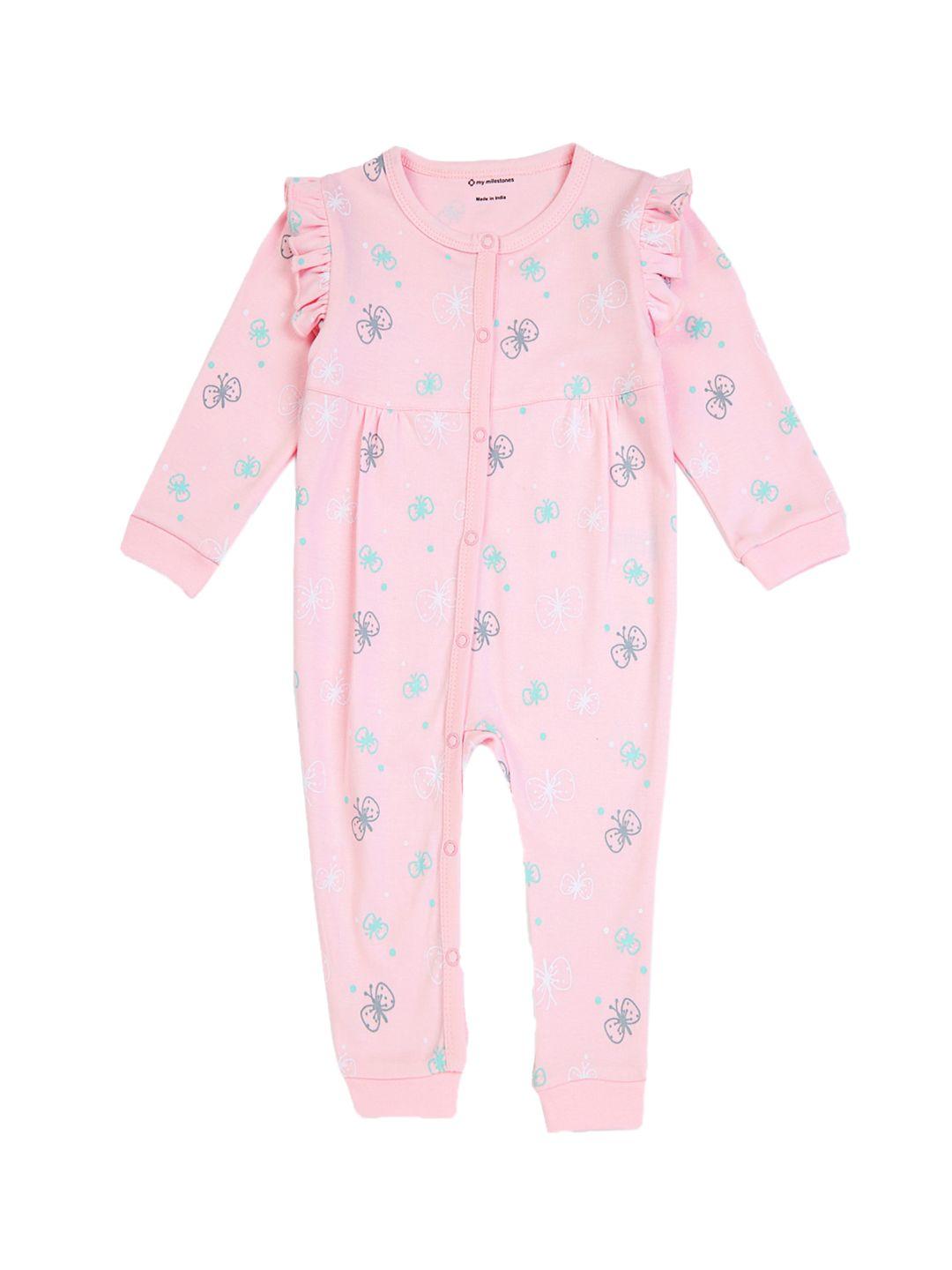 my milestones infant girls butterfly print pure cotton rompers