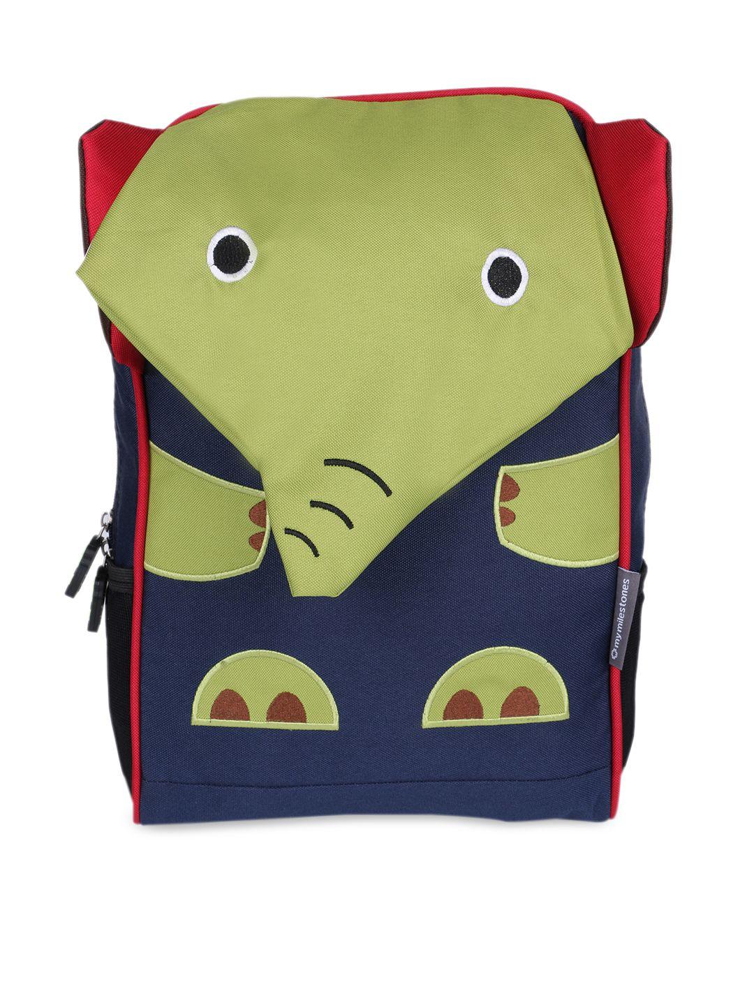 my milestones kids green & navy blue colourblocked backpack