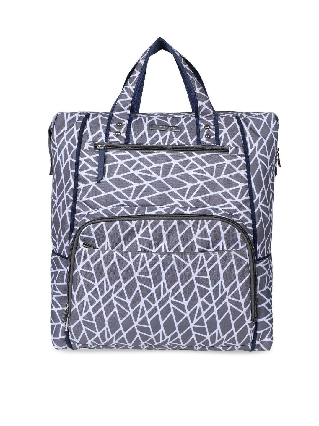 my milestones kids grey & white printed diaper bag