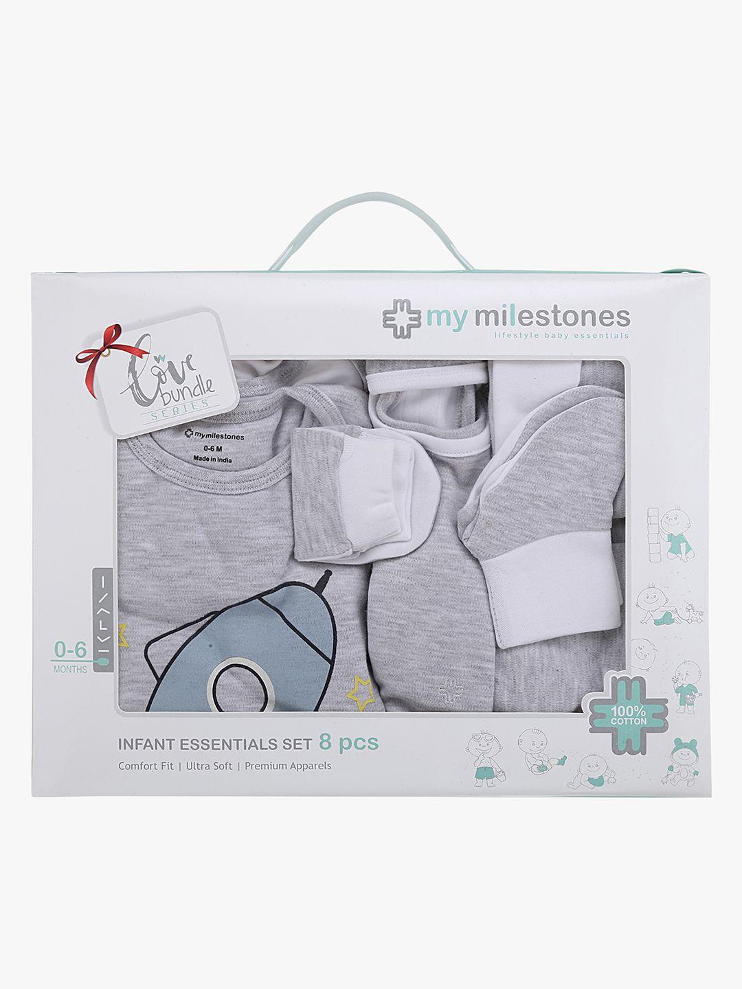 my milestones unisex grey printed clothing gift set