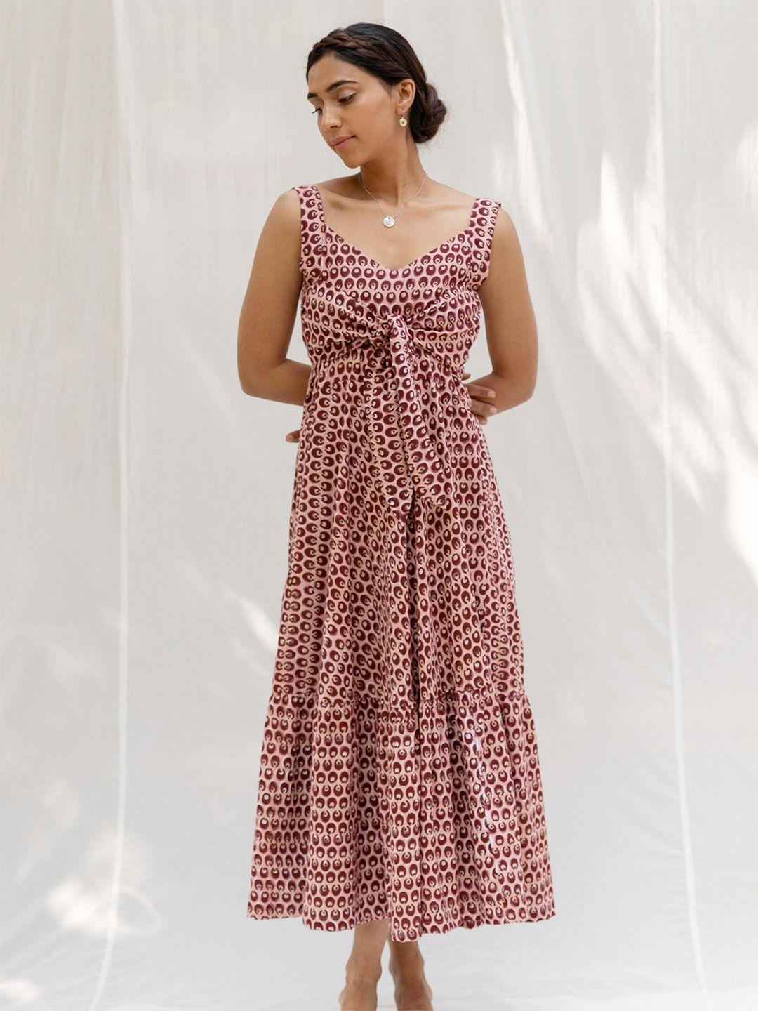 myaara pink cotton ethnic maxi dress