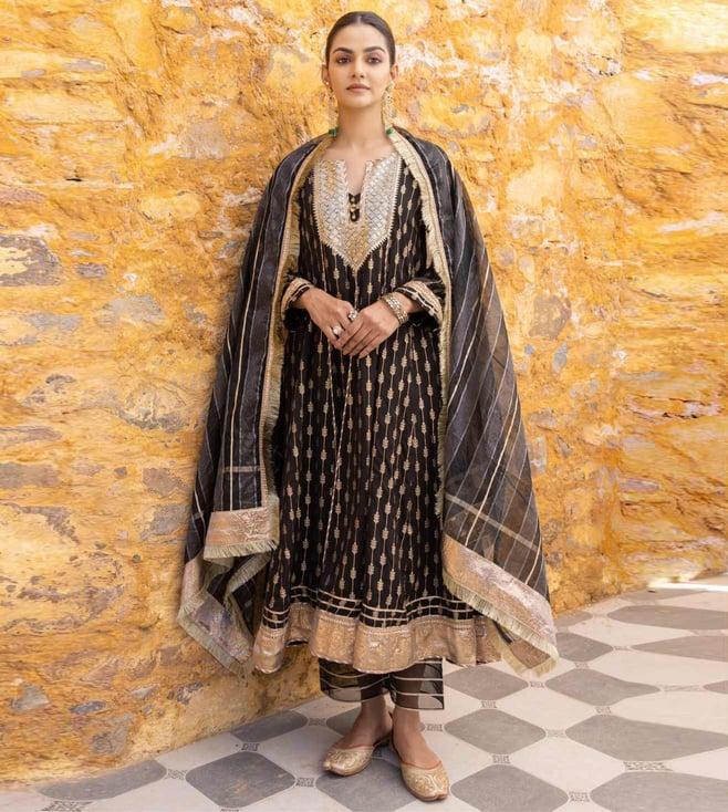 myaara black sunaar anarkali kurta with pant and dupatta