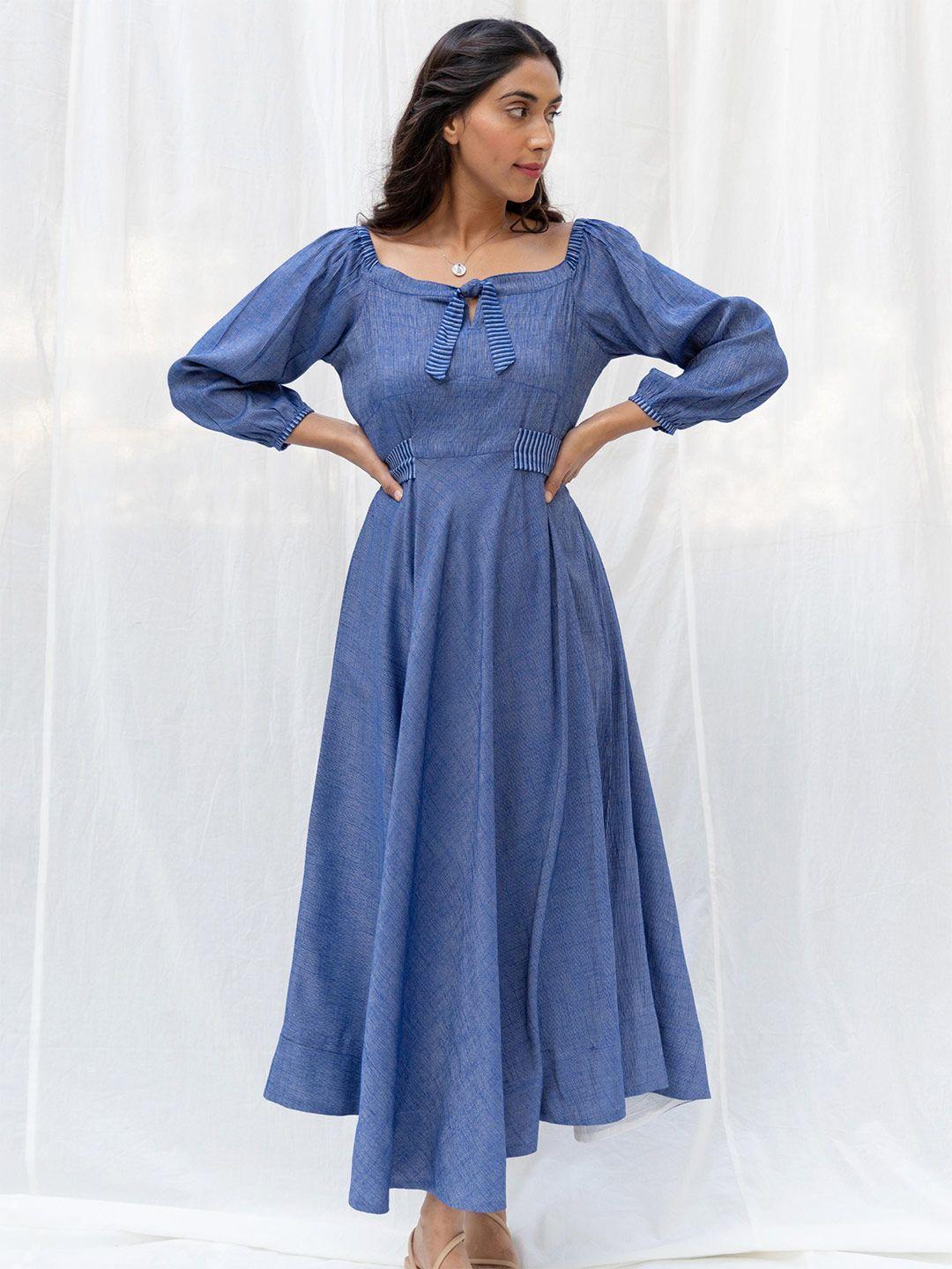 myaara blue cotton striped keyhole neck ethnic maxi dress