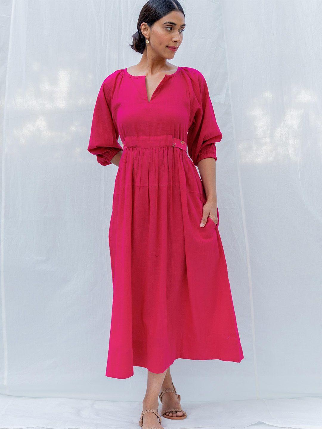 myaara fuchsia cotton ethnic maxi dress