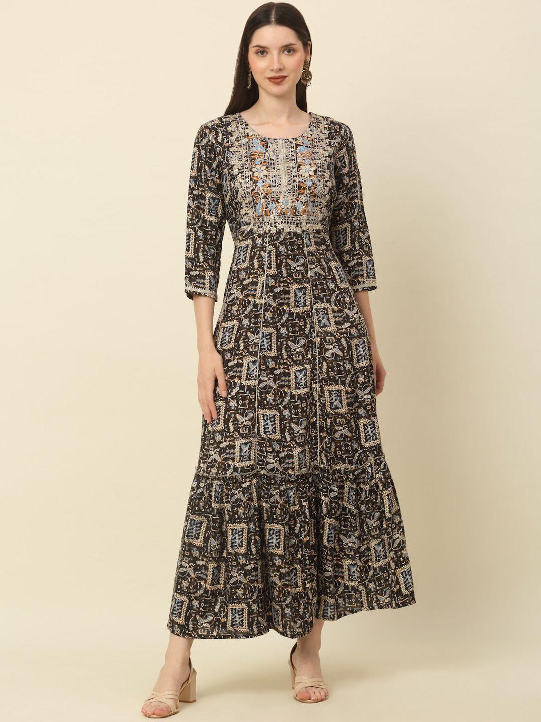 myaza ethnic motifs printed embroidered ethnic dress